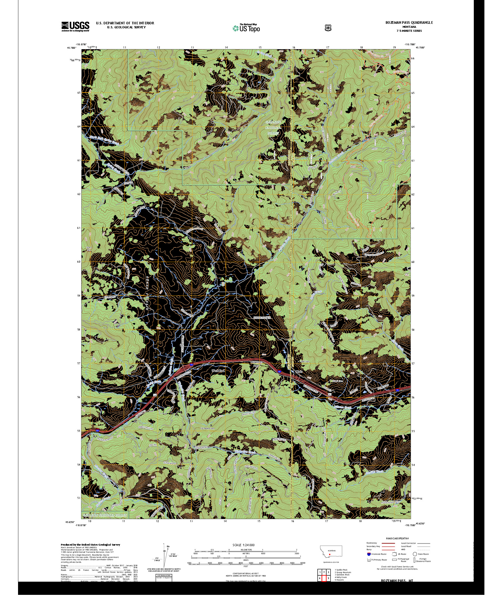 US TOPO 7.5-MINUTE MAP FOR BOZEMAN PASS, MT