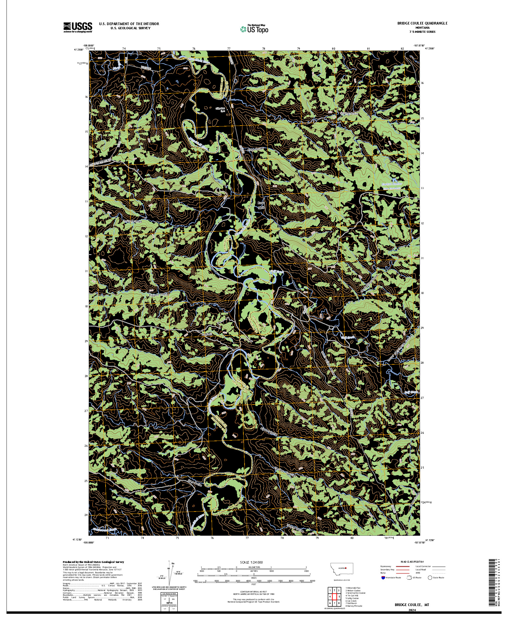 US TOPO 7.5-MINUTE MAP FOR BRIDGE COULEE, MT