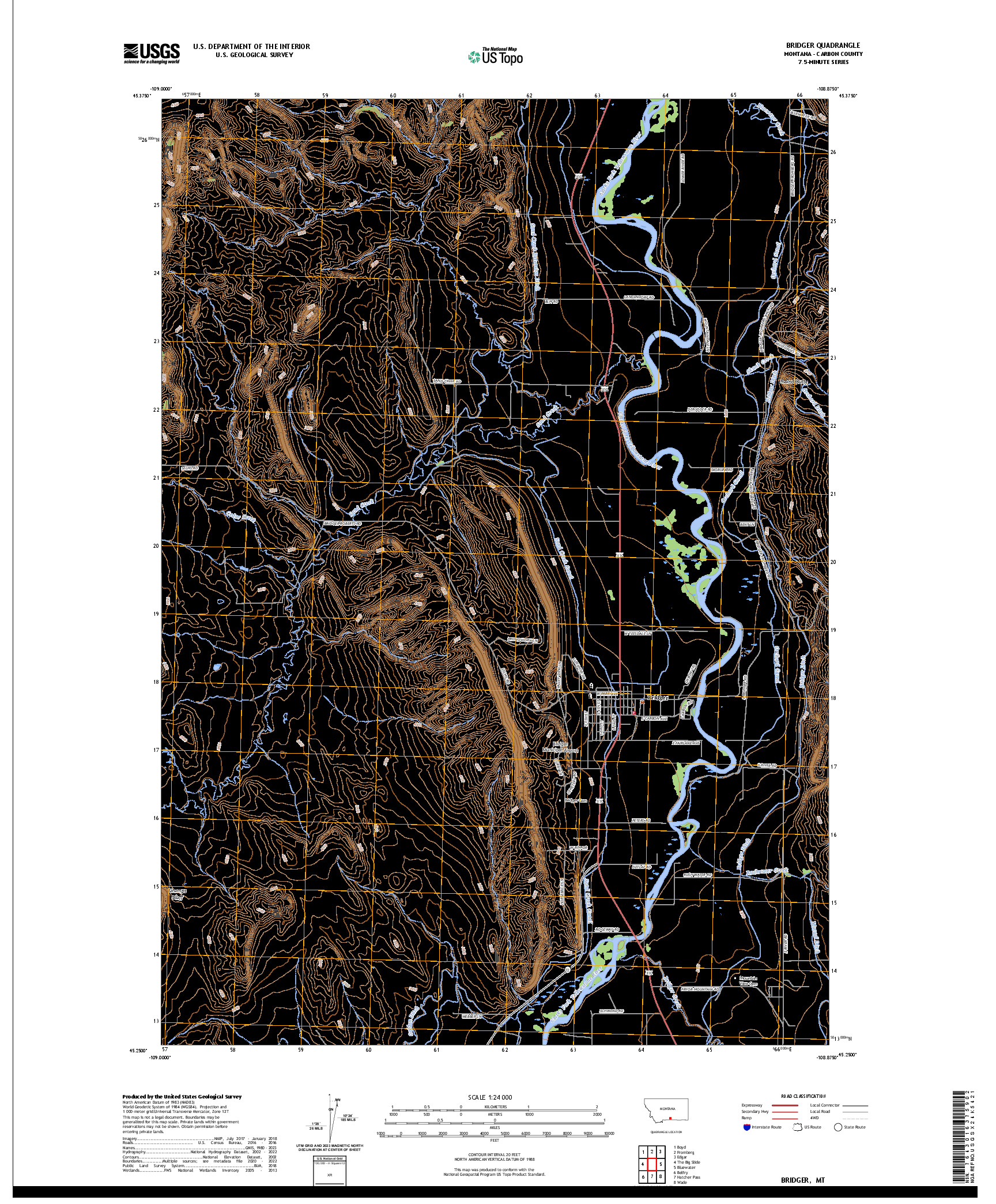 US TOPO 7.5-MINUTE MAP FOR BRIDGER, MT