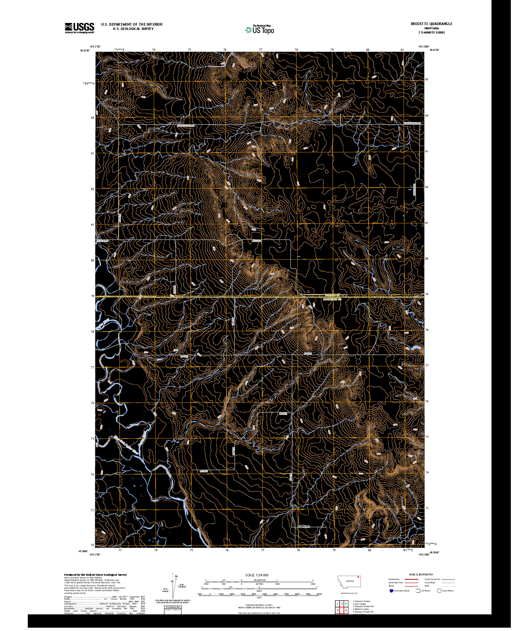 US TOPO 7.5-MINUTE MAP FOR BREDETTE, MT