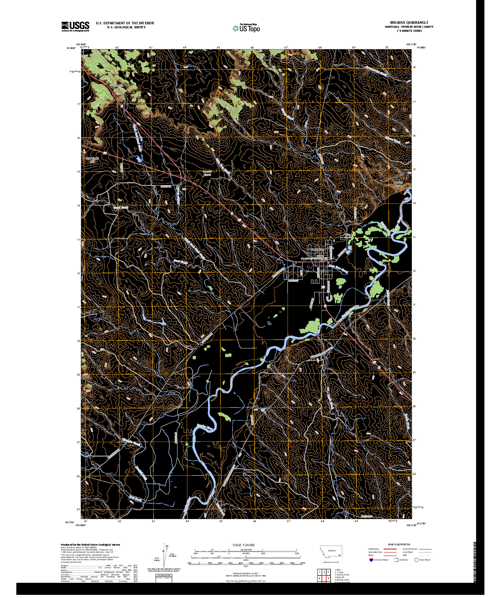 US TOPO 7.5-MINUTE MAP FOR BROADUS, MT