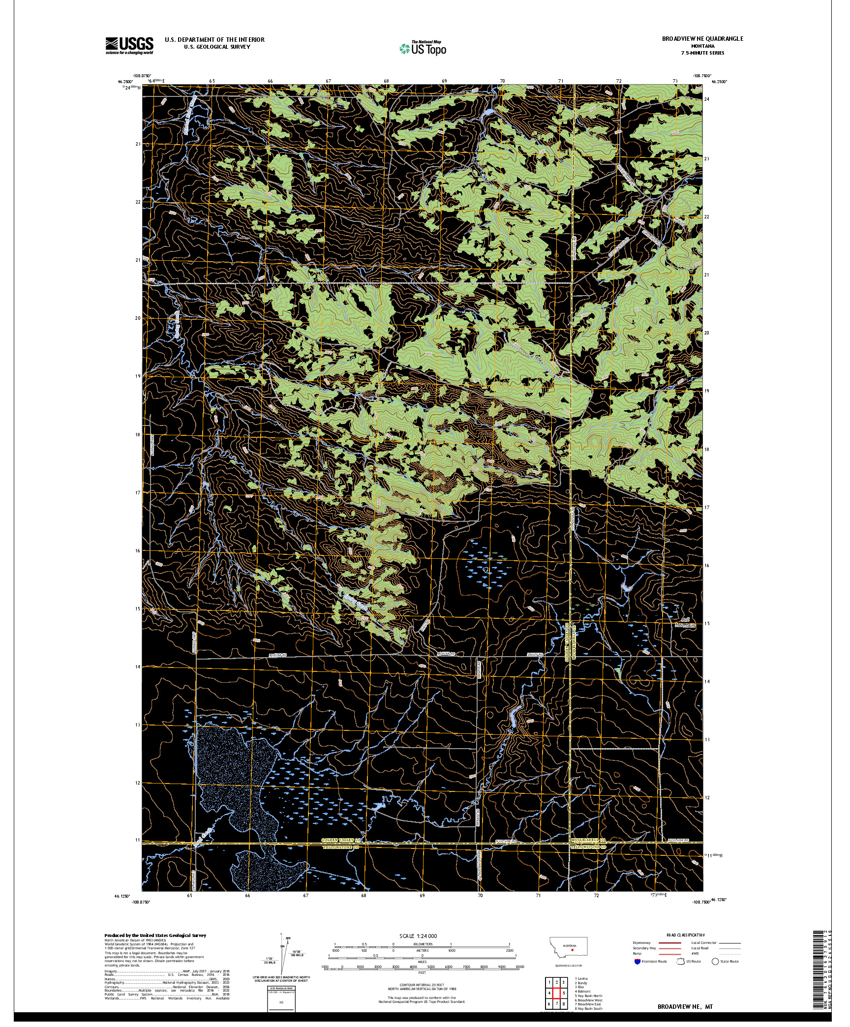 US TOPO 7.5-MINUTE MAP FOR BROADVIEW NE, MT