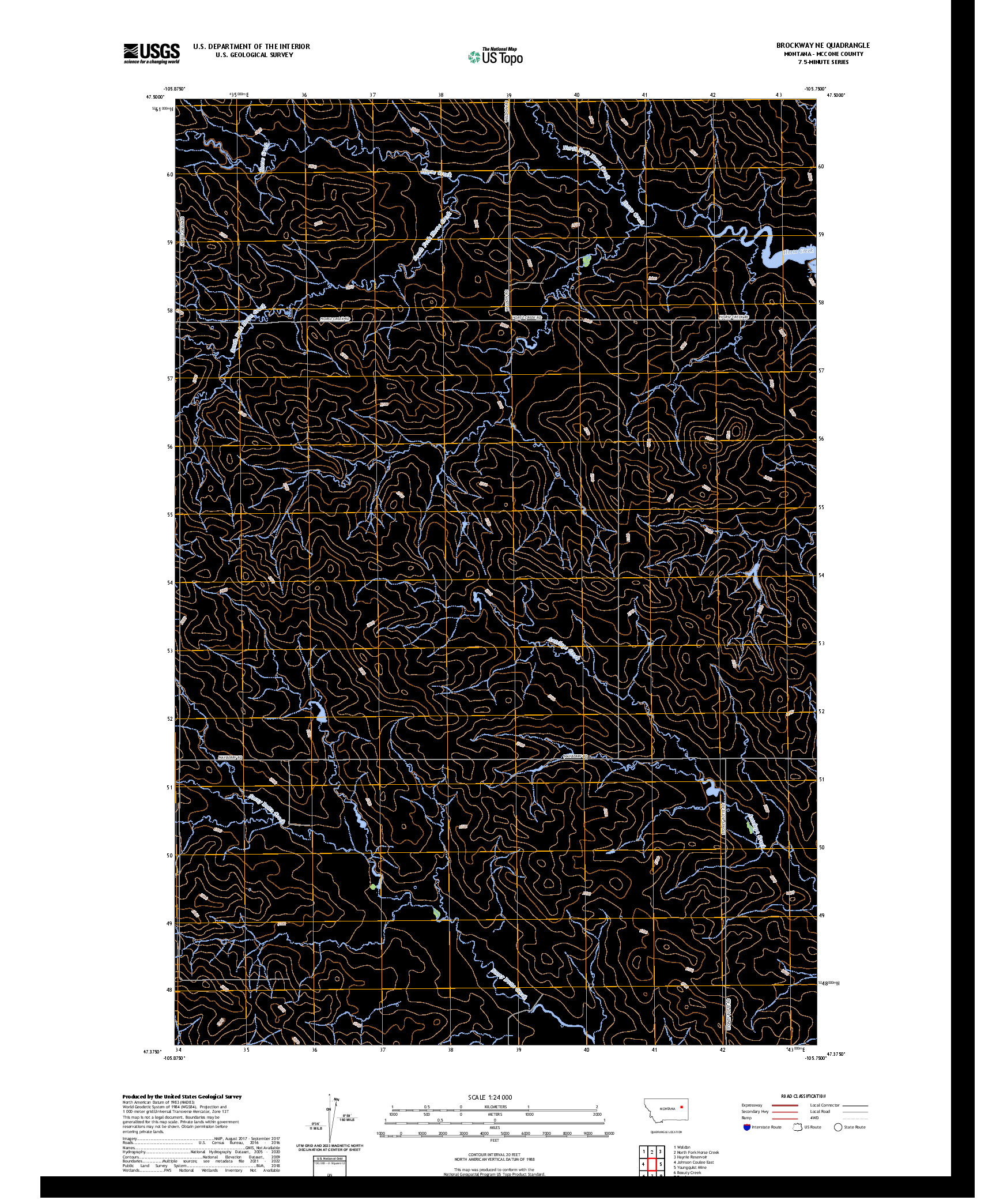 US TOPO 7.5-MINUTE MAP FOR BROCKWAY NE, MT