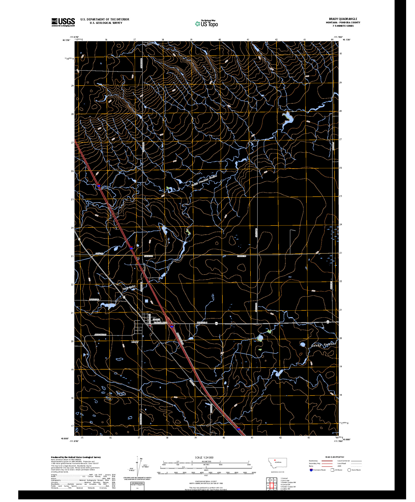 US TOPO 7.5-MINUTE MAP FOR BRADY, MT
