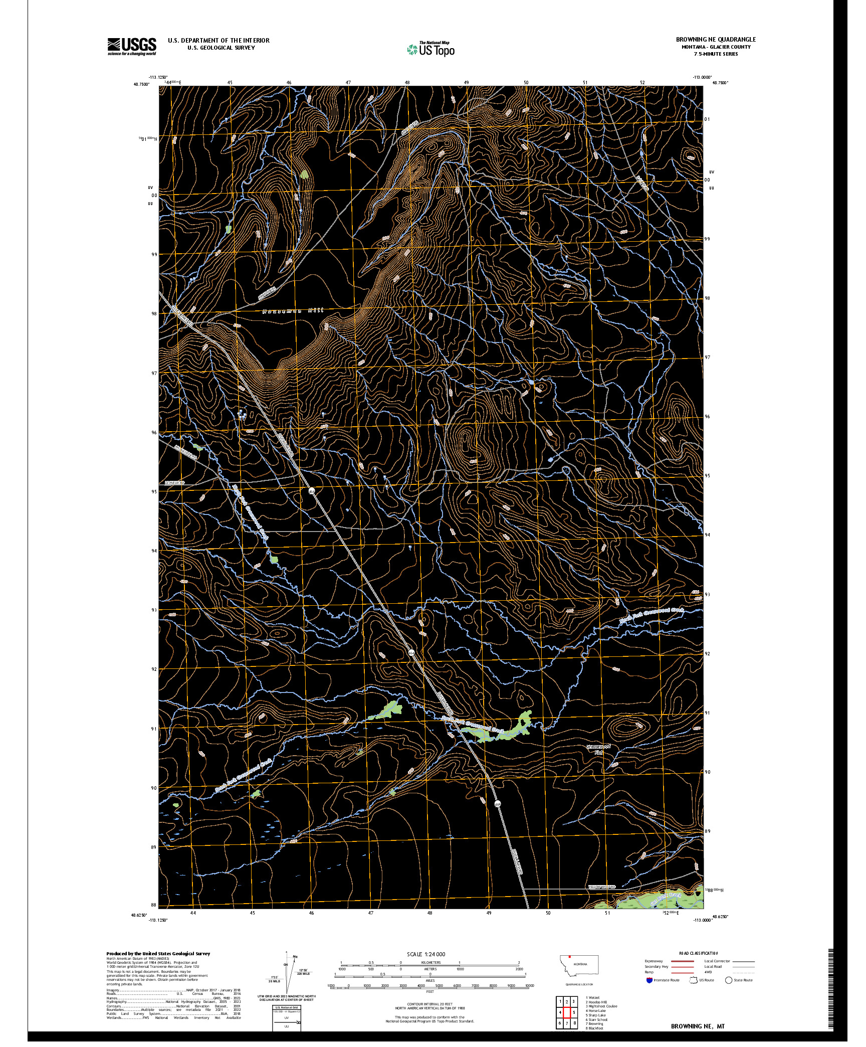 US TOPO 7.5-MINUTE MAP FOR BROWNING NE, MT