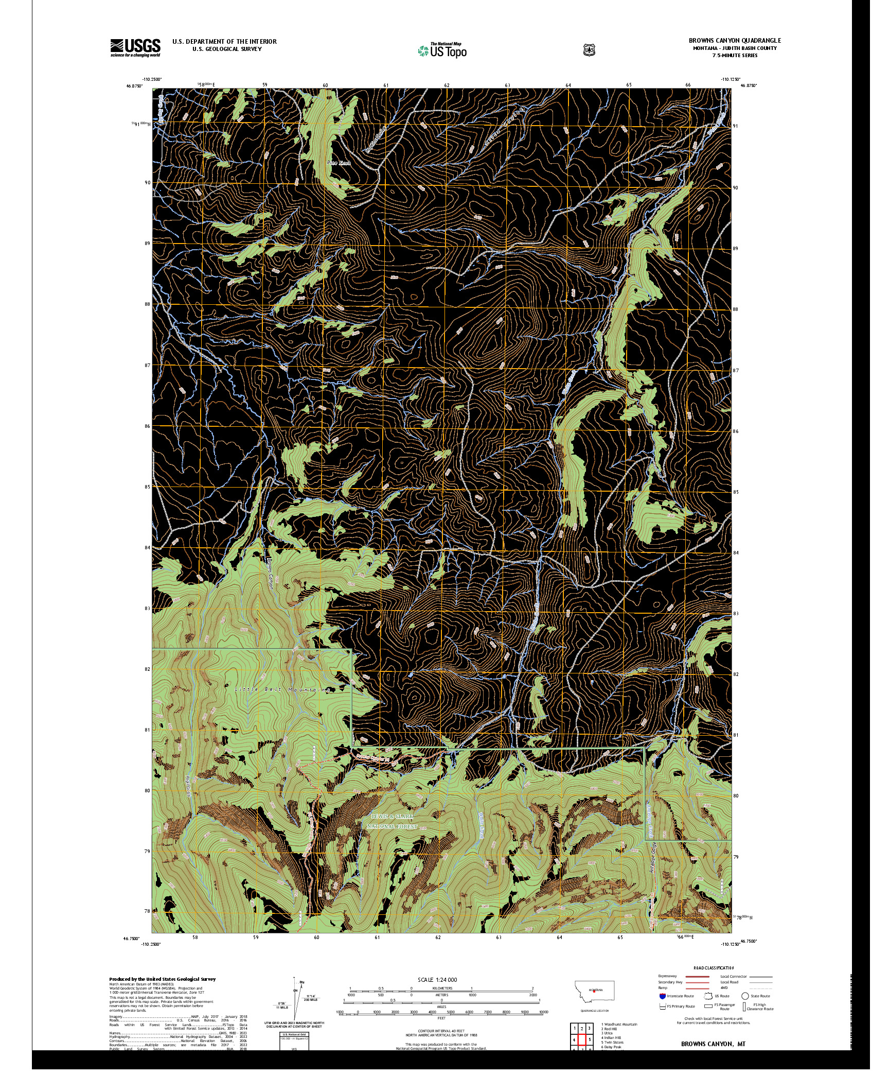 US TOPO 7.5-MINUTE MAP FOR BROWNS CANYON, MT