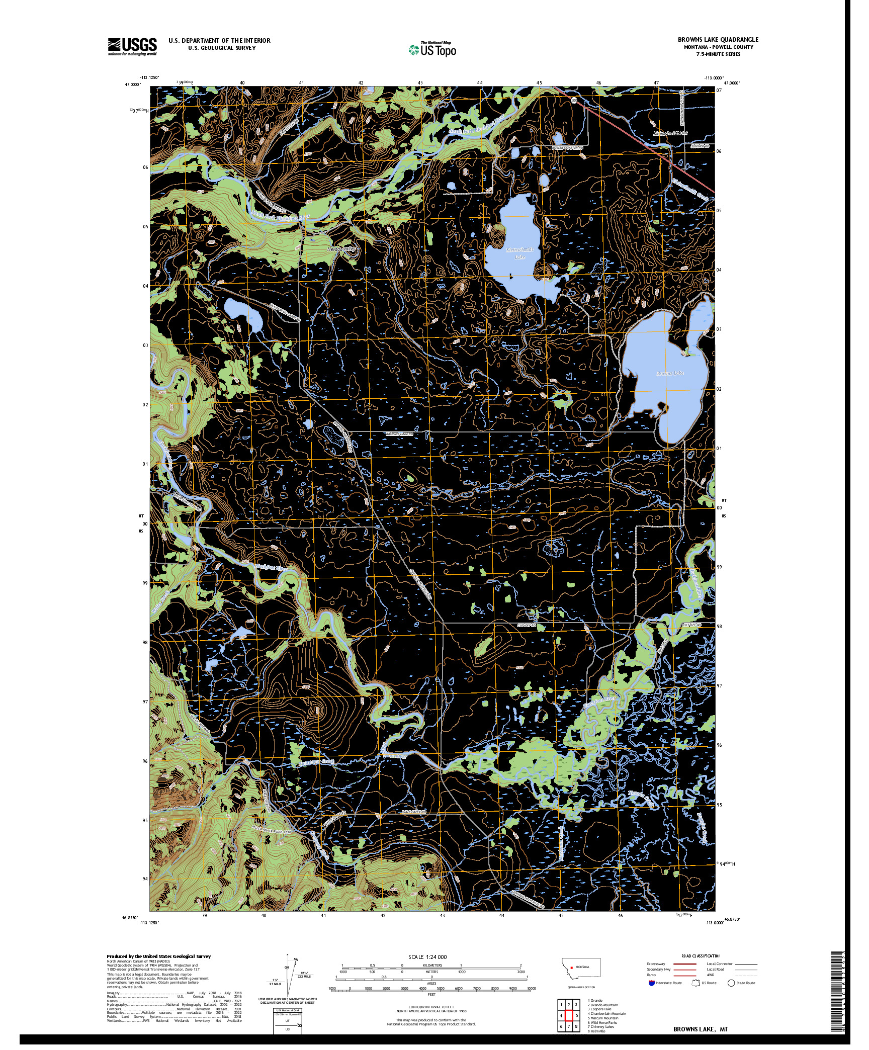 US TOPO 7.5-MINUTE MAP FOR BROWNS LAKE, MT