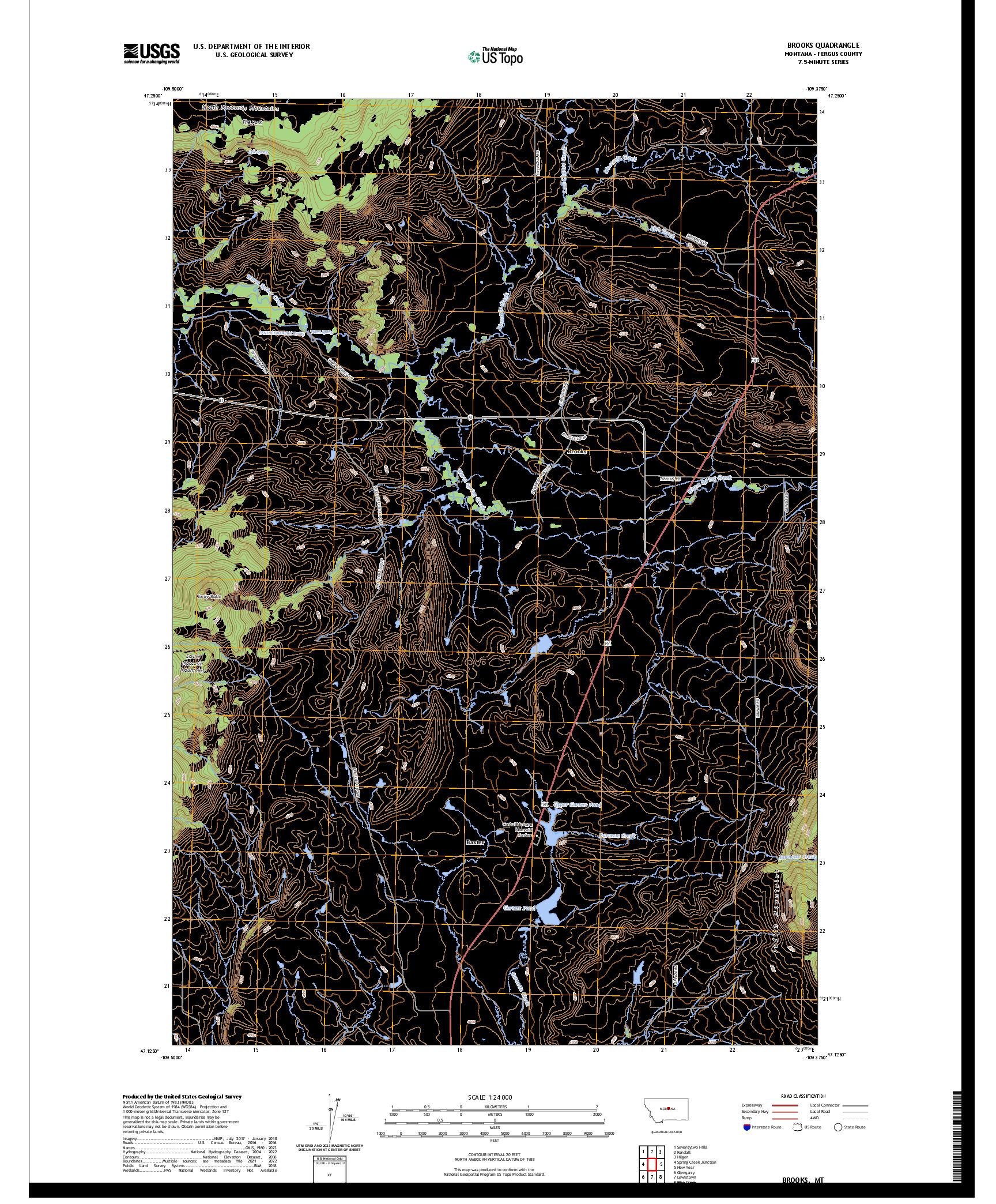 US TOPO 7.5-MINUTE MAP FOR BROOKS, MT