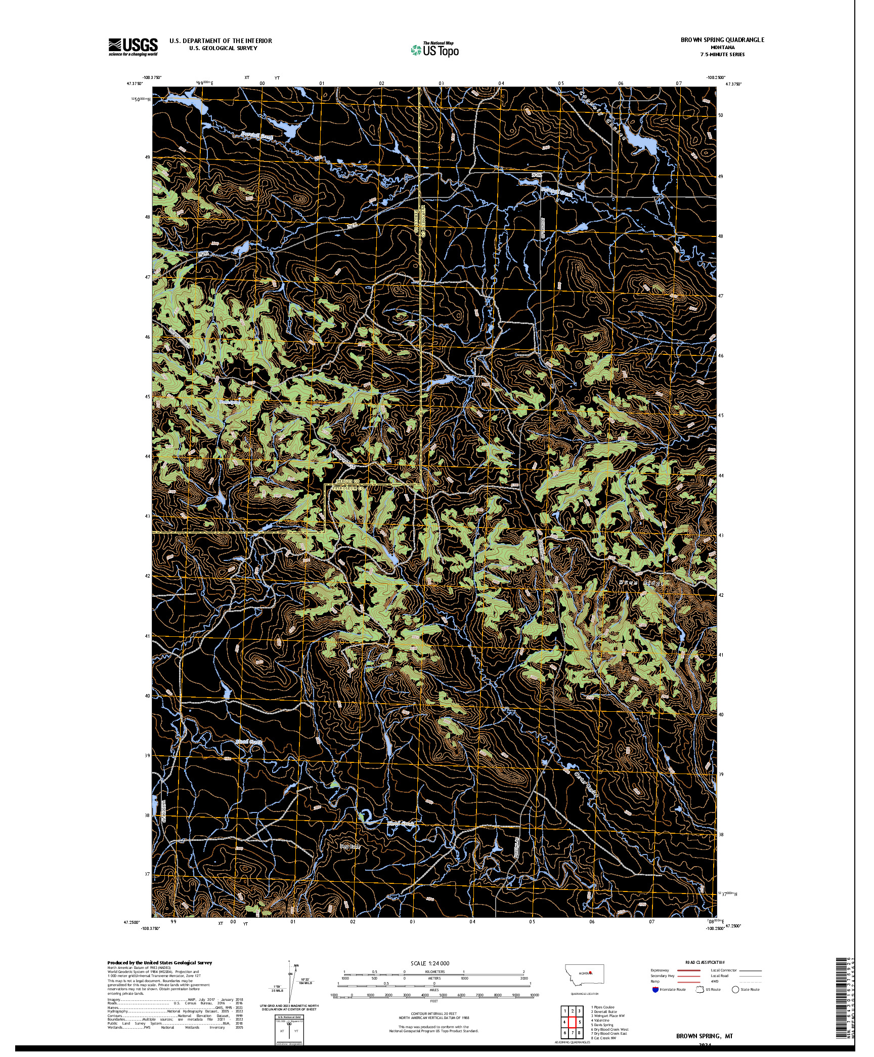 US TOPO 7.5-MINUTE MAP FOR BROWN SPRING, MT