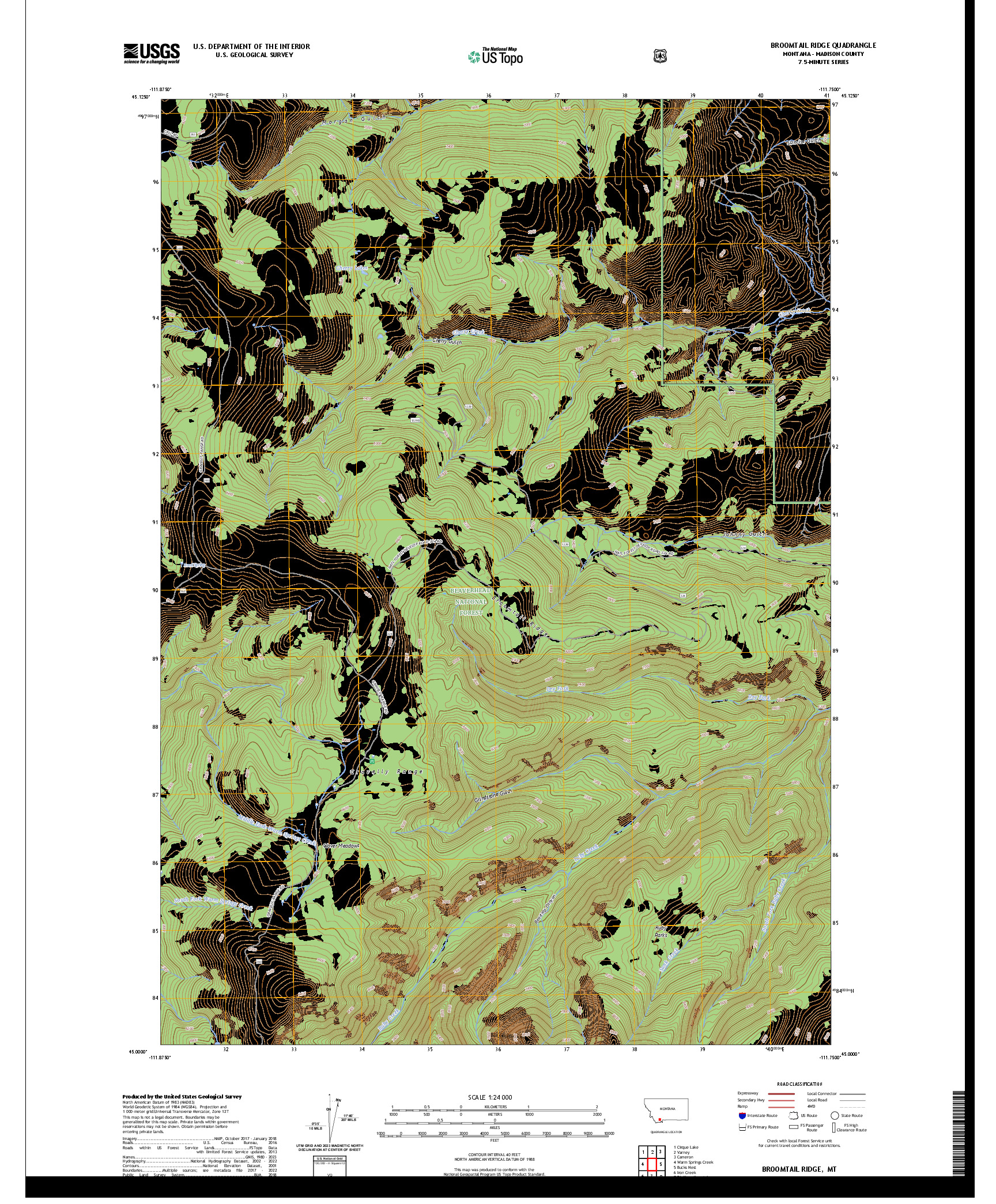 US TOPO 7.5-MINUTE MAP FOR BROOMTAIL RIDGE, MT