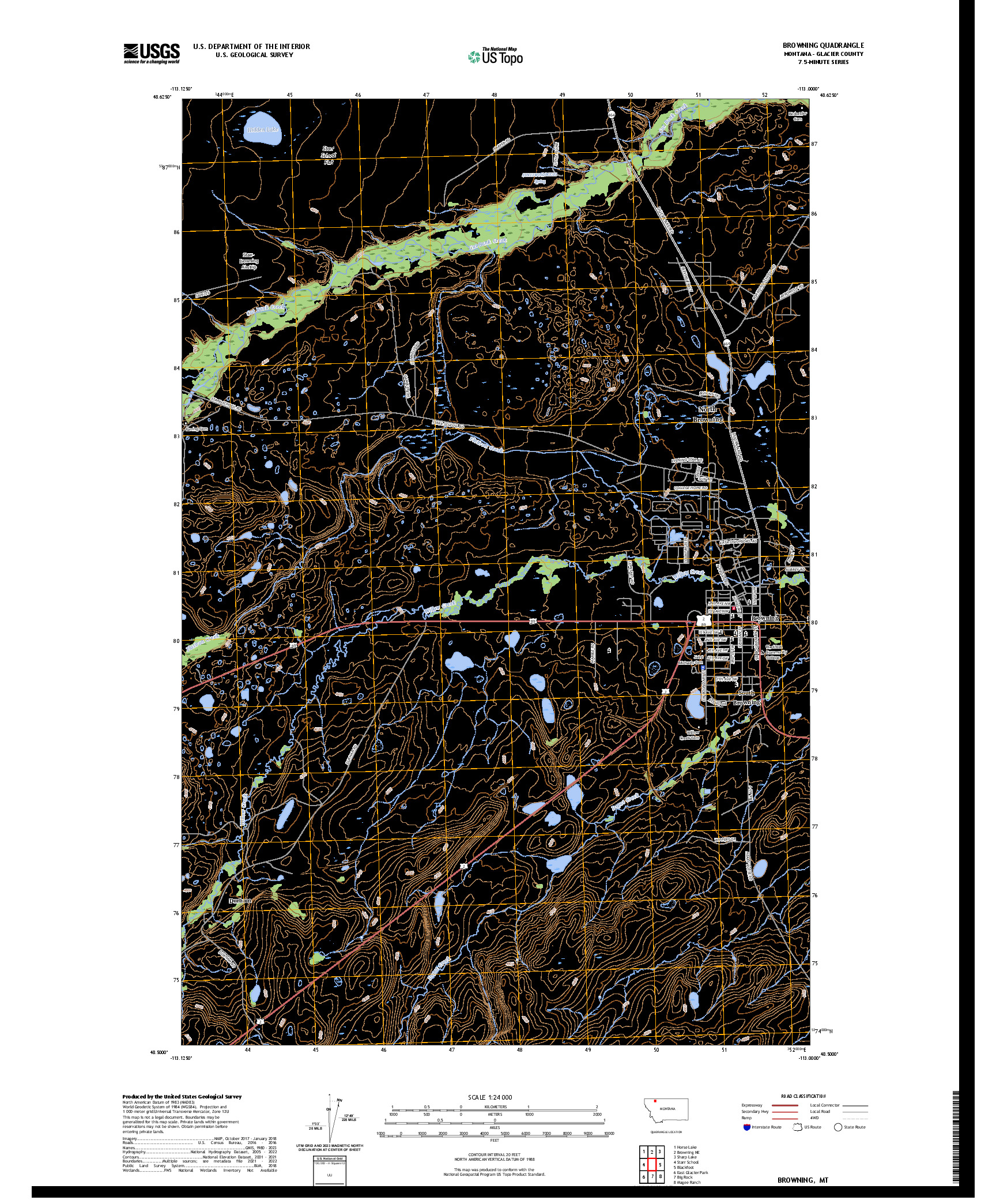 US TOPO 7.5-MINUTE MAP FOR BROWNING, MT