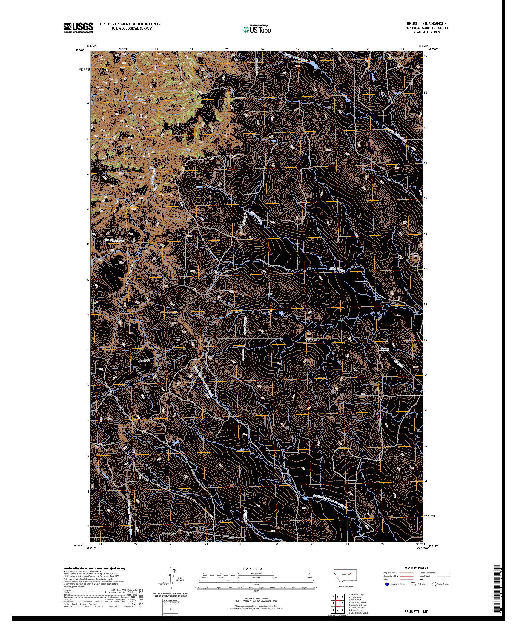 US TOPO 7.5-MINUTE MAP FOR BRUSETT, MT