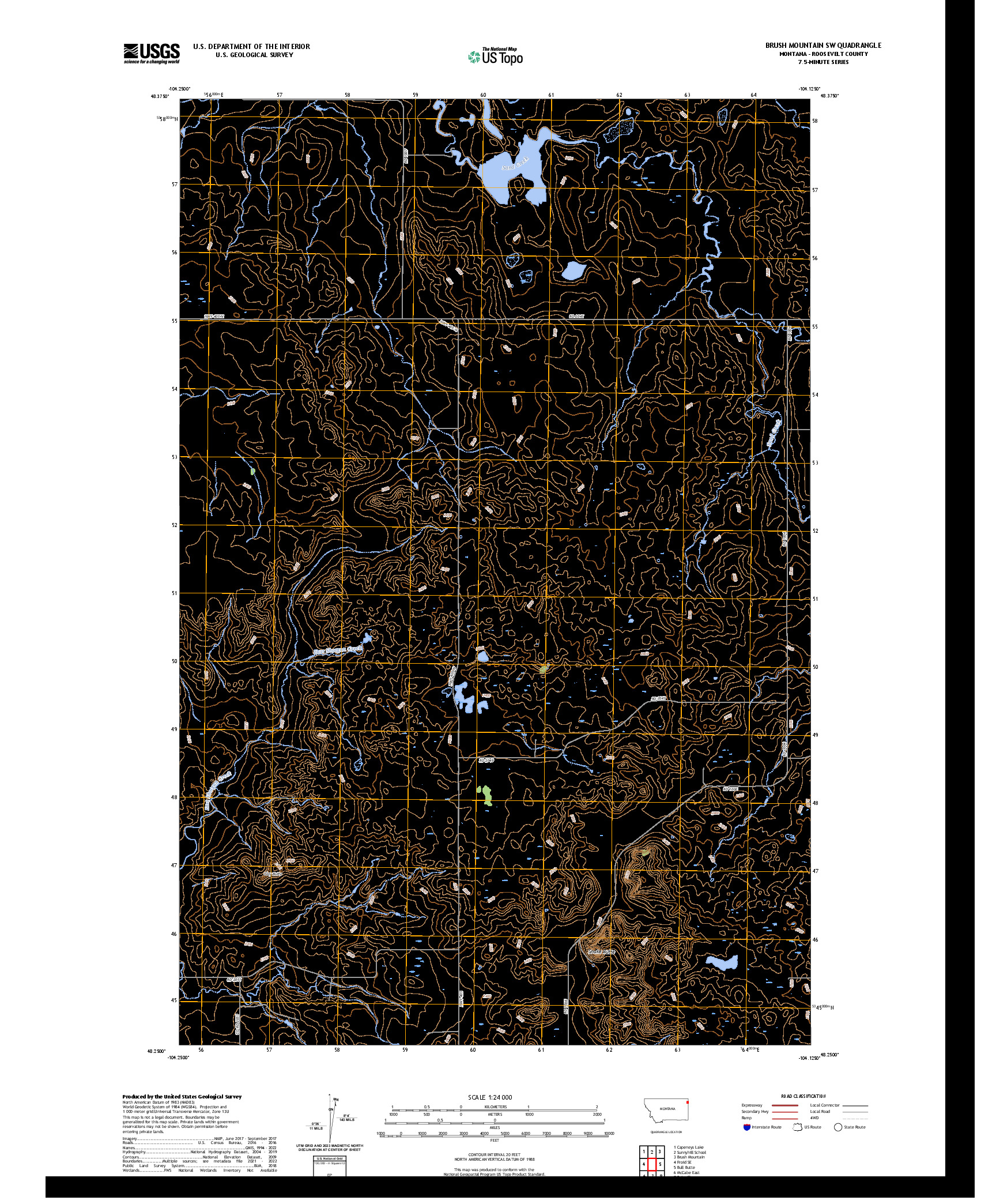 US TOPO 7.5-MINUTE MAP FOR BRUSH MOUNTAIN SW, MT