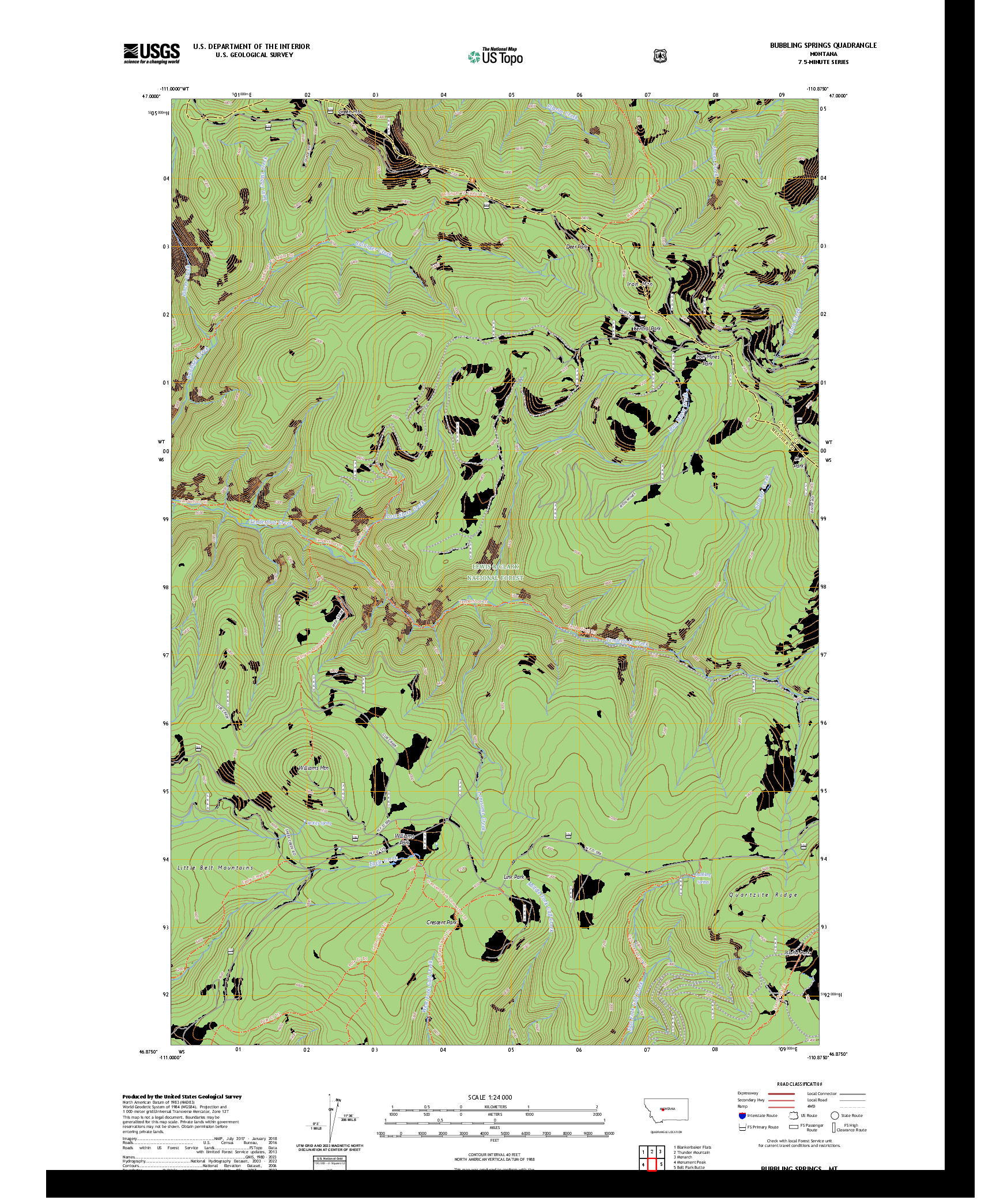 US TOPO 7.5-MINUTE MAP FOR BUBBLING SPRINGS, MT