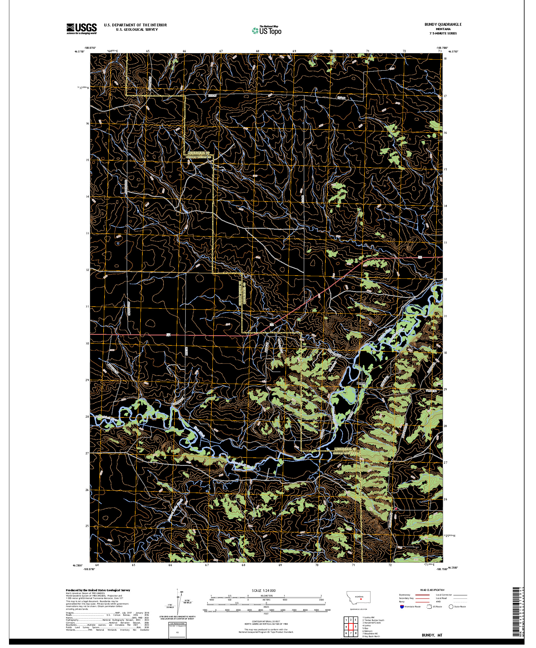 US TOPO 7.5-MINUTE MAP FOR BUNDY, MT