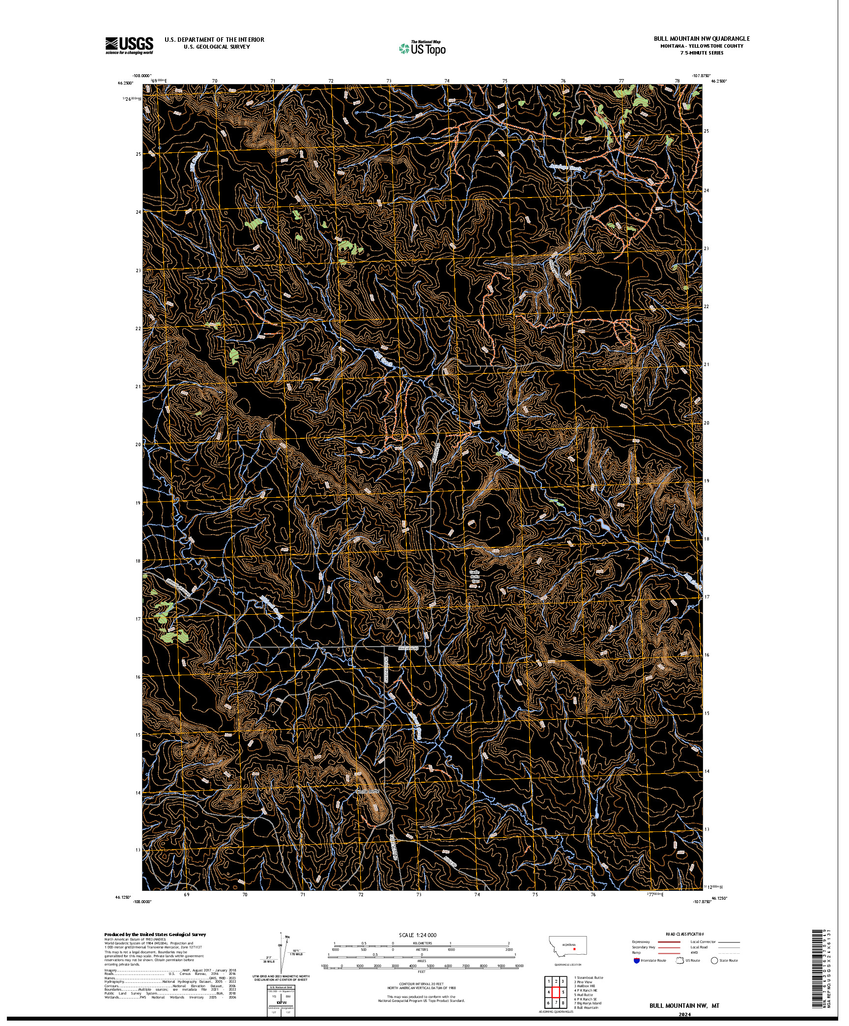 US TOPO 7.5-MINUTE MAP FOR BULL MOUNTAIN NW, MT