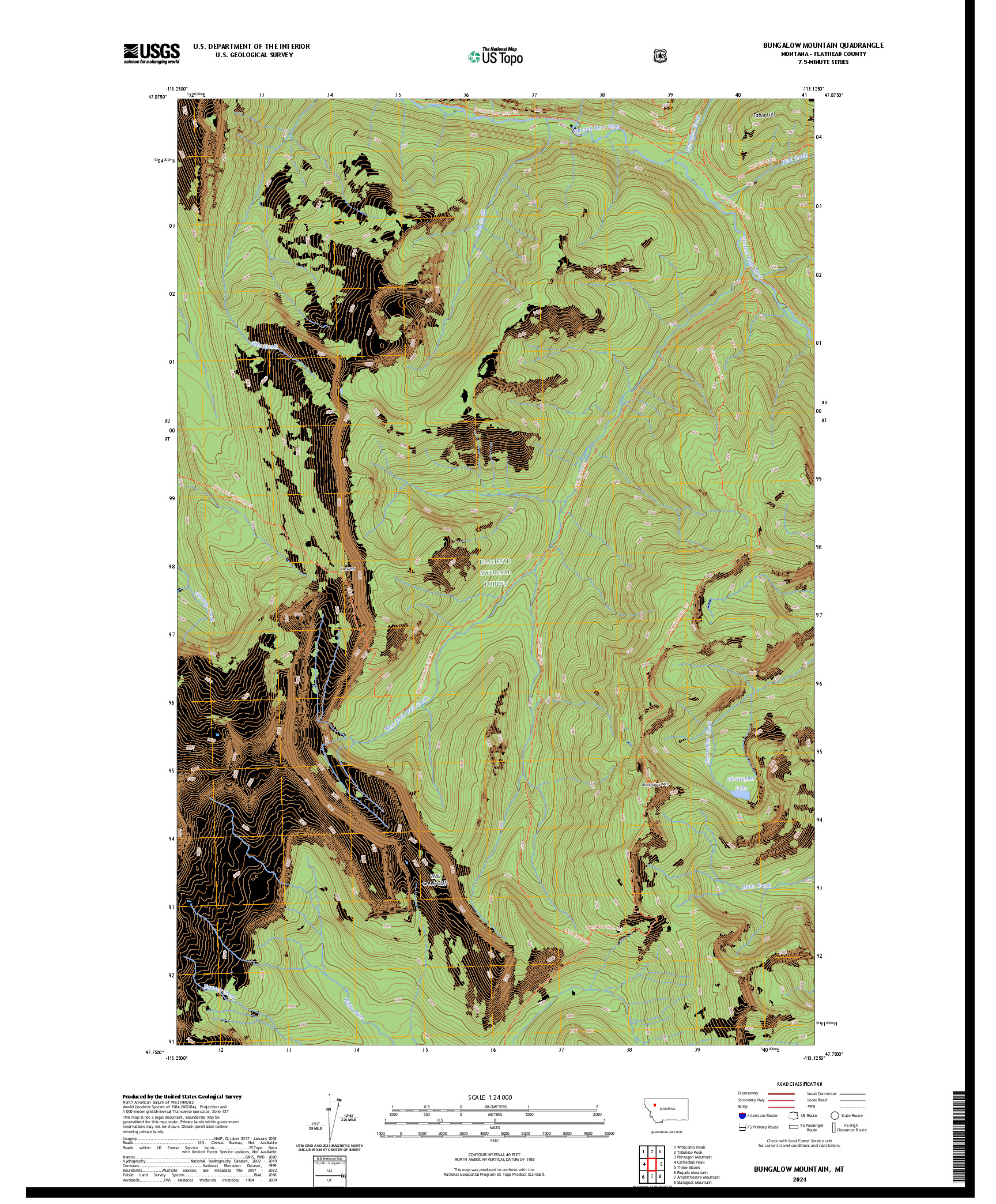 US TOPO 7.5-MINUTE MAP FOR BUNGALOW MOUNTAIN, MT
