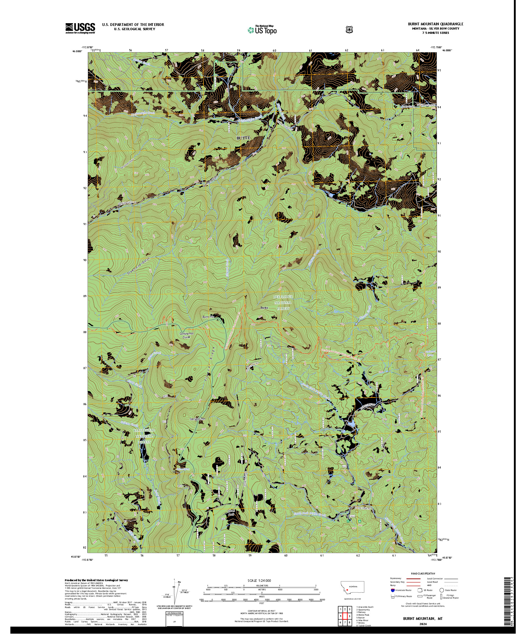 US TOPO 7.5-MINUTE MAP FOR BURNT MOUNTAIN, MT