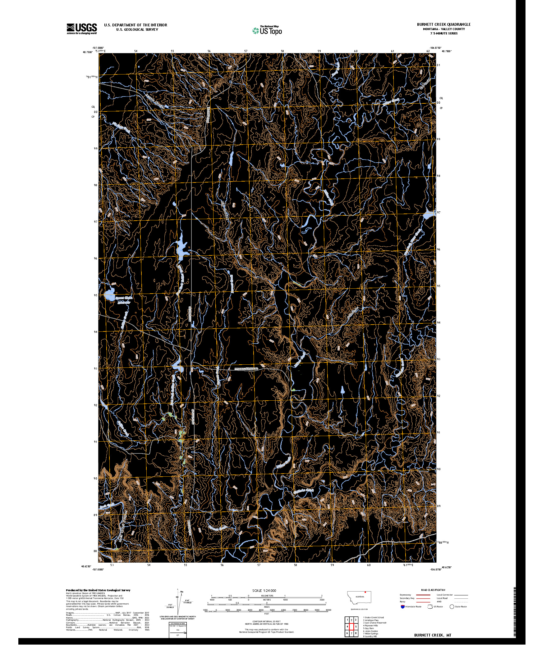 US TOPO 7.5-MINUTE MAP FOR BURNETT CREEK, MT