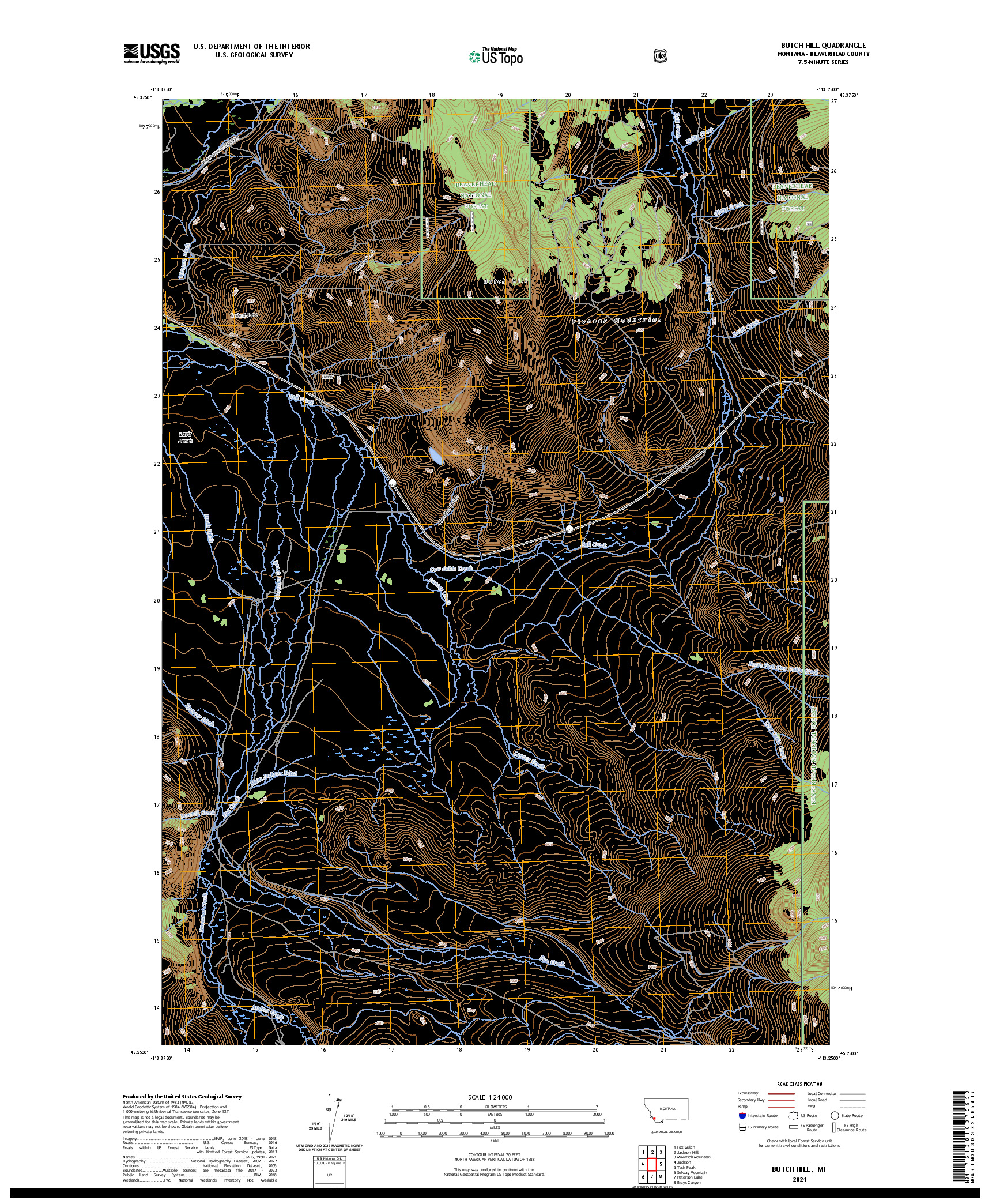 US TOPO 7.5-MINUTE MAP FOR BUTCH HILL, MT