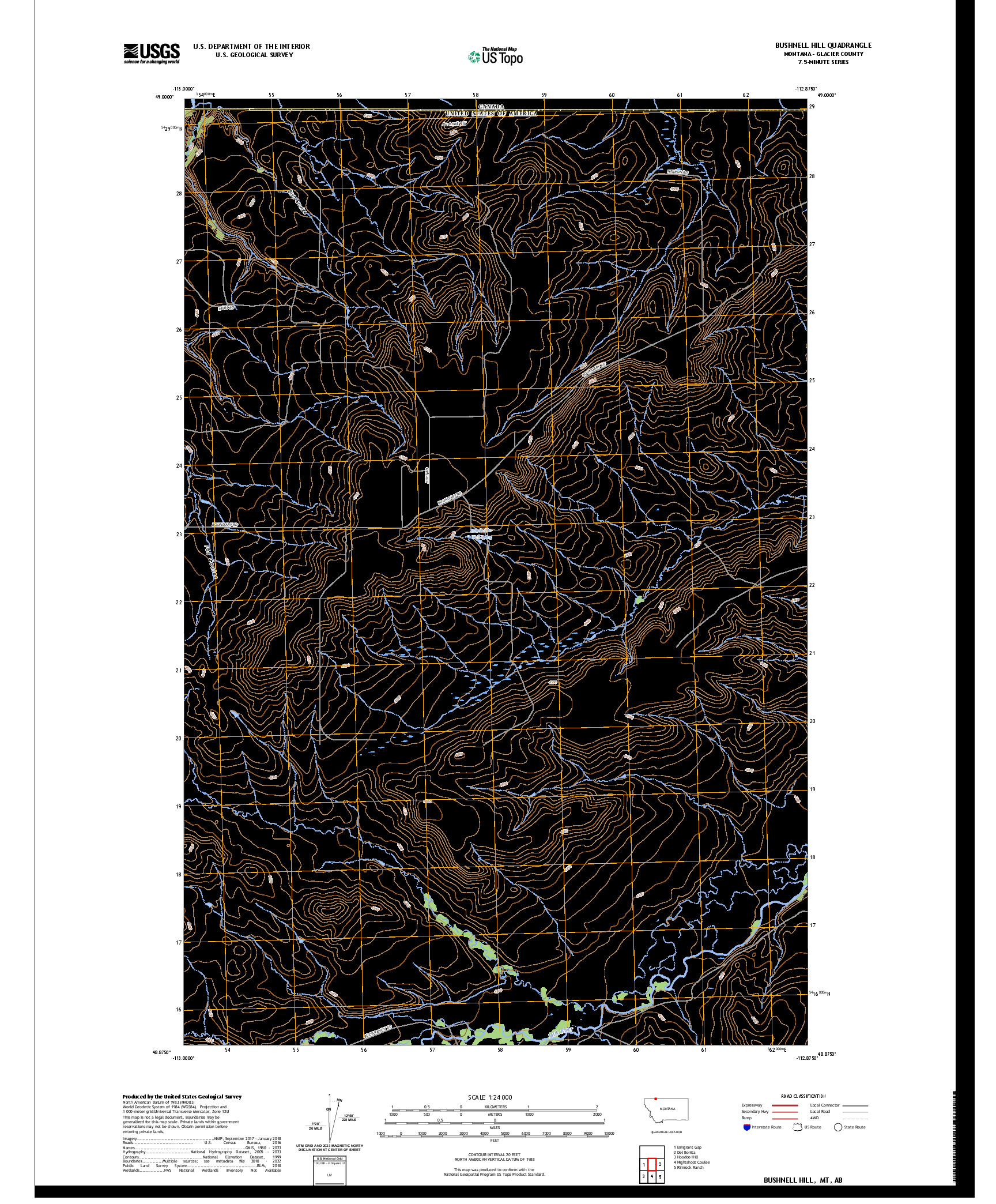 US TOPO 7.5-MINUTE MAP FOR BUSHNELL HILL, MT,AB