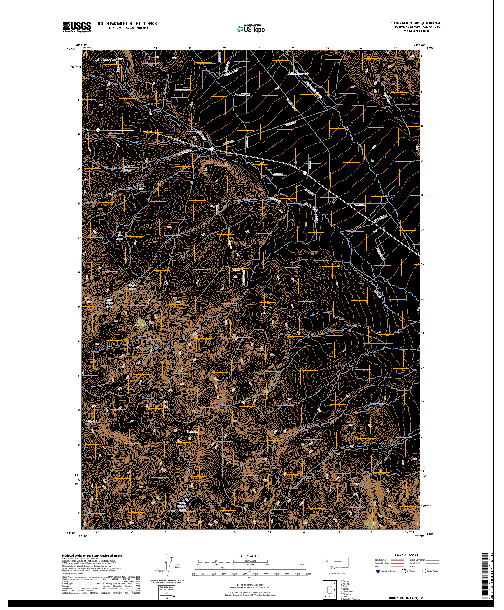 US TOPO 7.5-MINUTE MAP FOR BURNS MOUNTAIN, MT