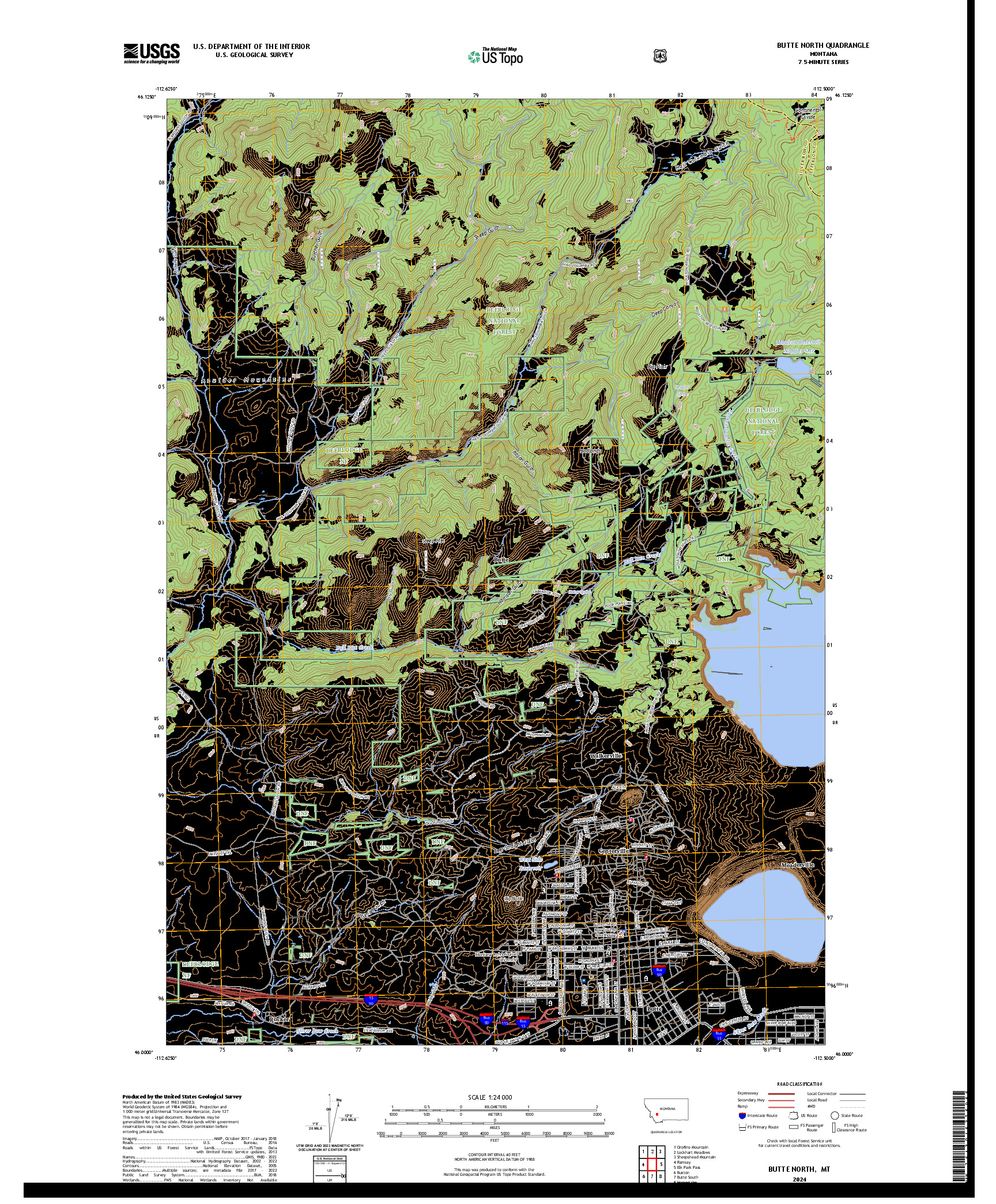 US TOPO 7.5-MINUTE MAP FOR BUTTE NORTH, MT
