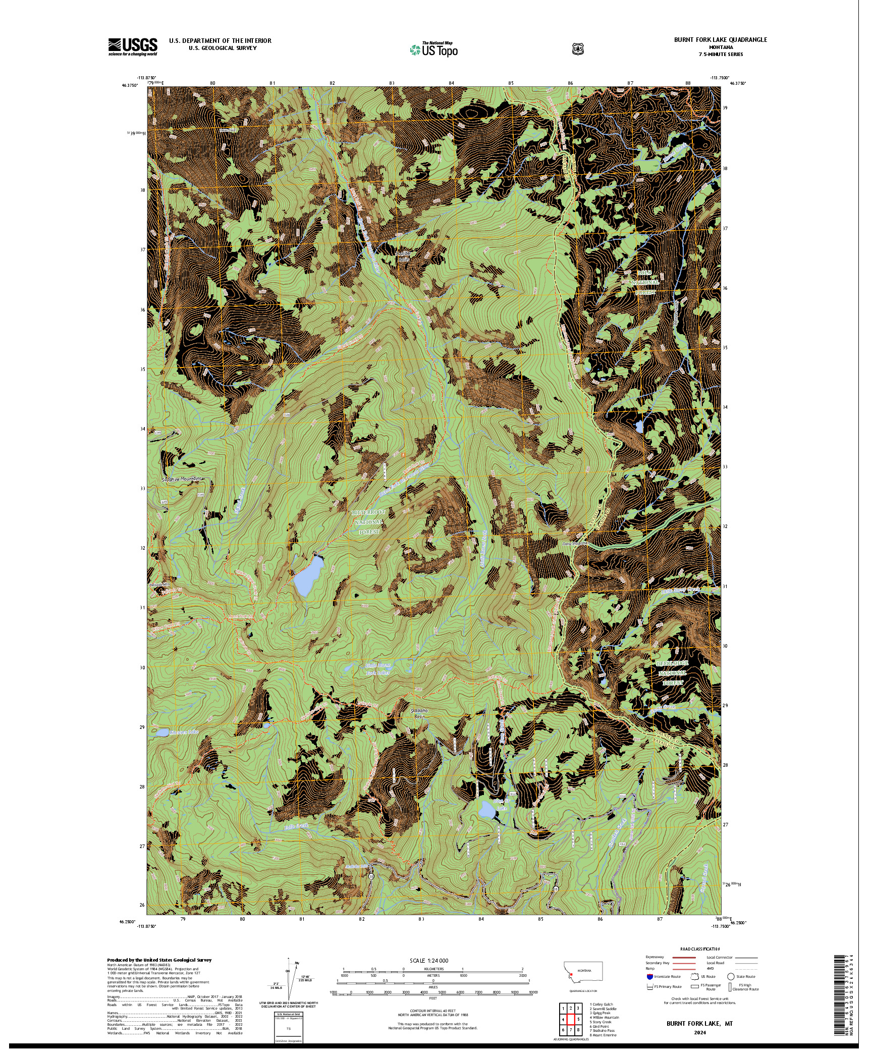 US TOPO 7.5-MINUTE MAP FOR BURNT FORK LAKE, MT