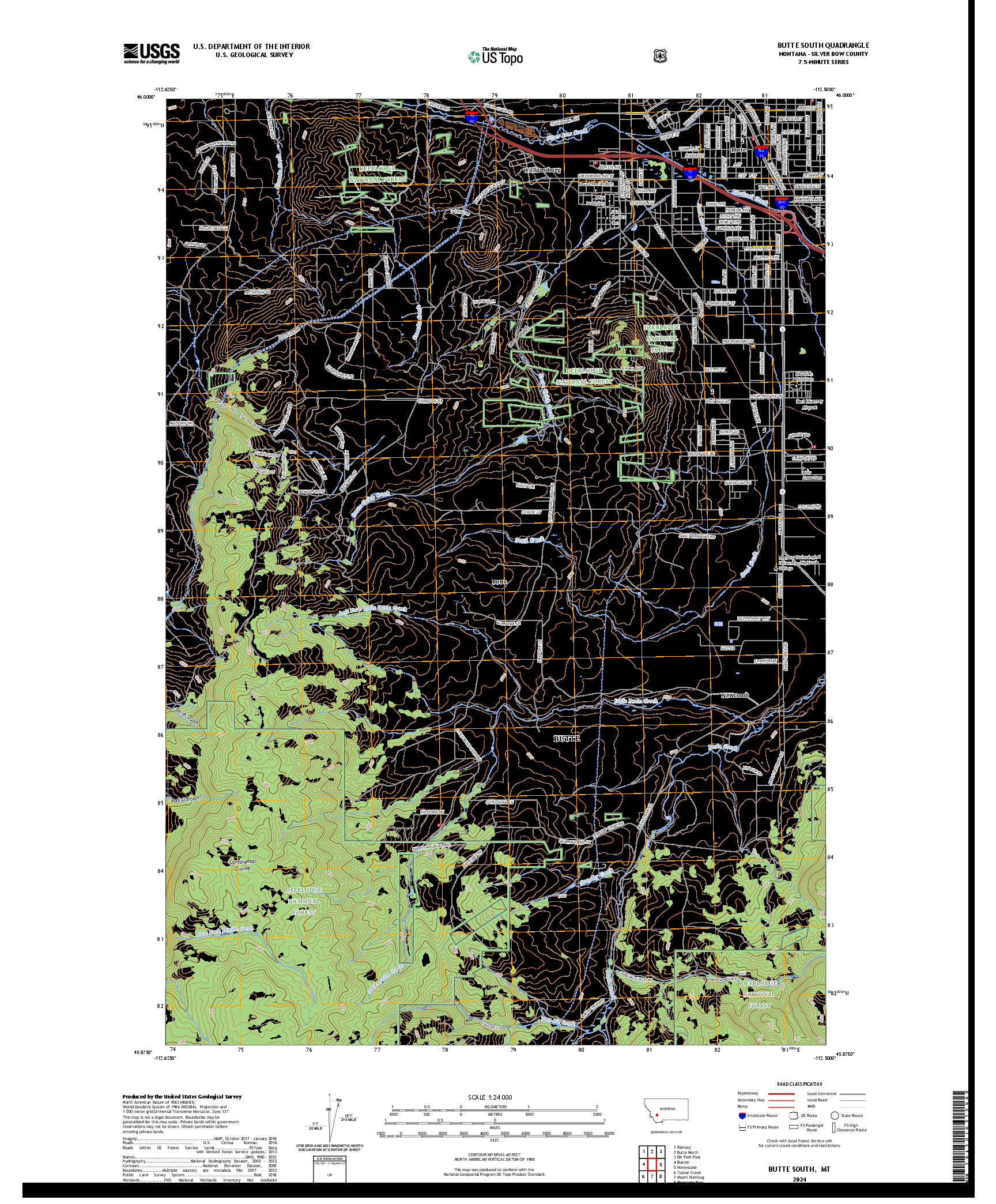 US TOPO 7.5-MINUTE MAP FOR BUTTE SOUTH, MT