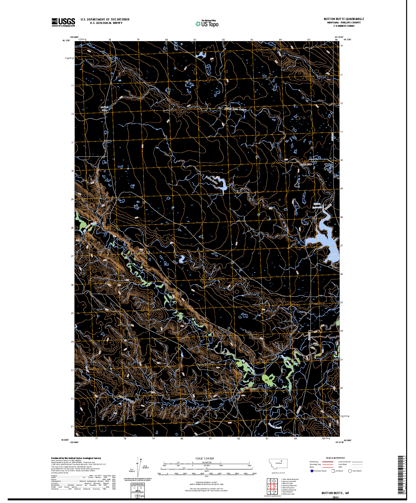 US TOPO 7.5-MINUTE MAP FOR BUTTON BUTTE, MT