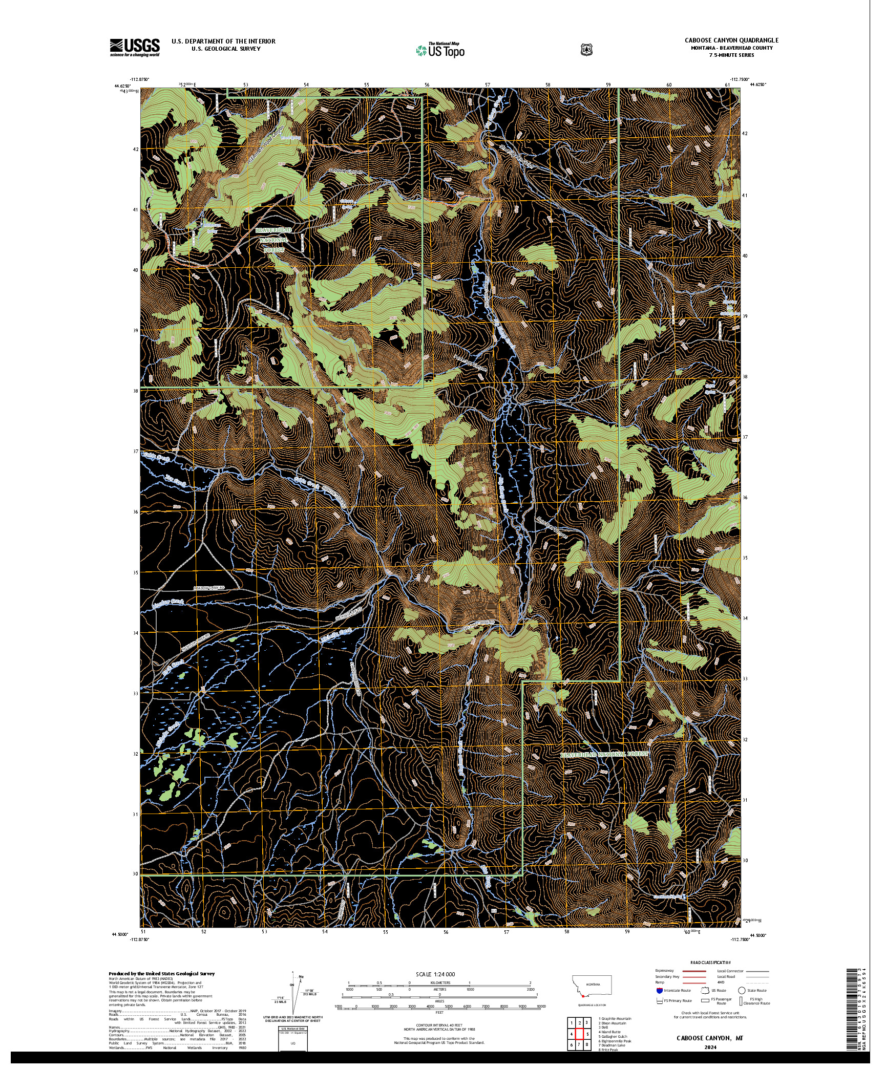 US TOPO 7.5-MINUTE MAP FOR CABOOSE CANYON, MT