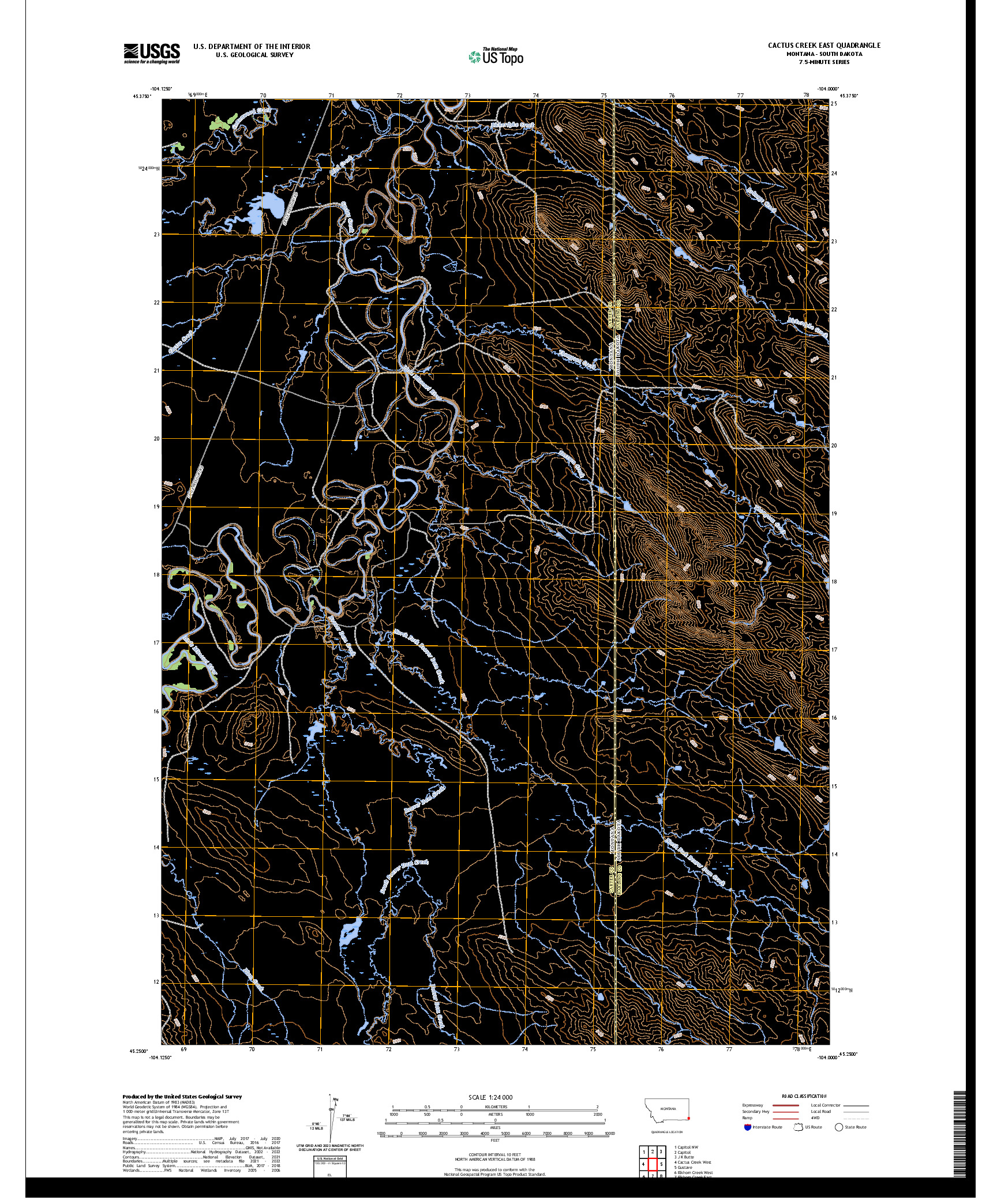 US TOPO 7.5-MINUTE MAP FOR CACTUS CREEK EAST, MT,SD