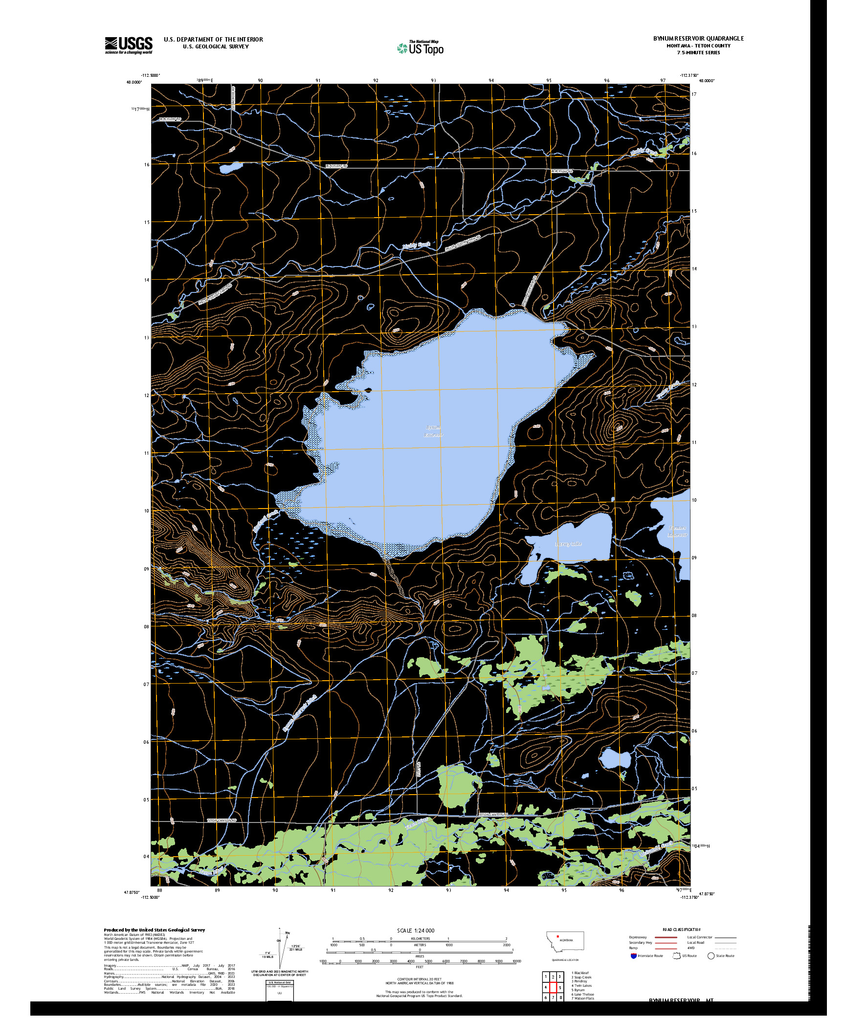US TOPO 7.5-MINUTE MAP FOR BYNUM RESERVOIR, MT