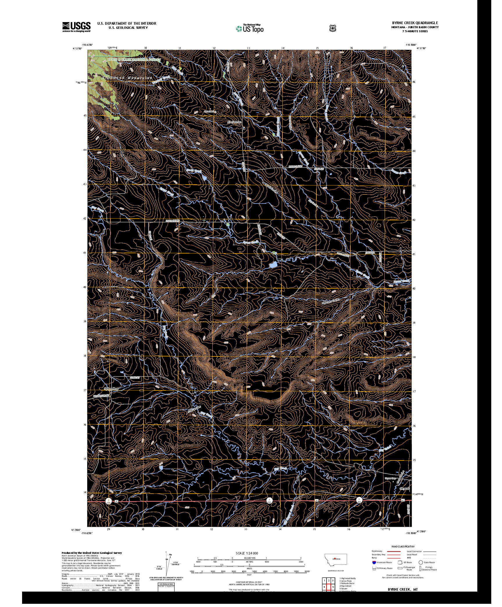 US TOPO 7.5-MINUTE MAP FOR BYRNE CREEK, MT