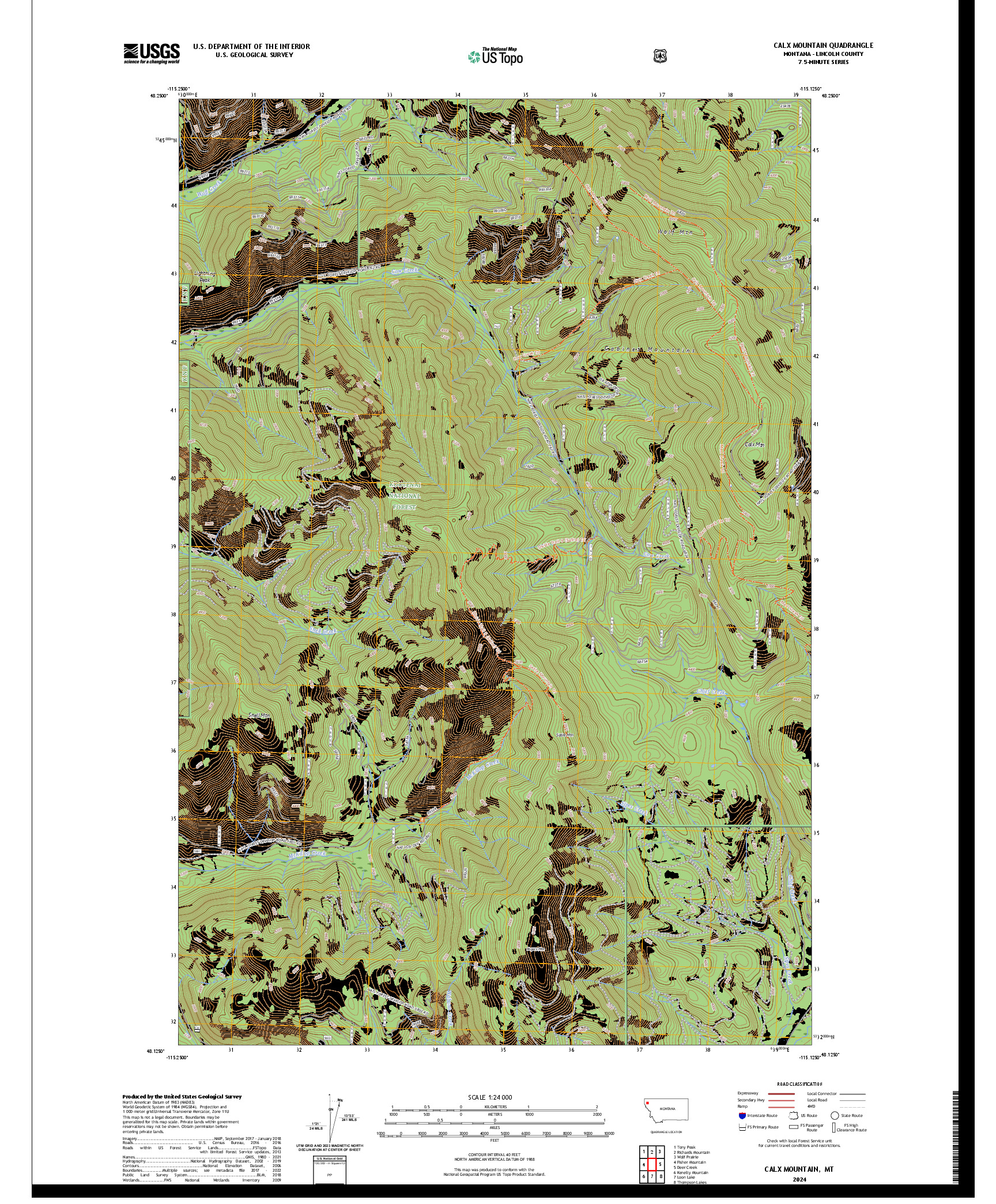 US TOPO 7.5-MINUTE MAP FOR CALX MOUNTAIN, MT