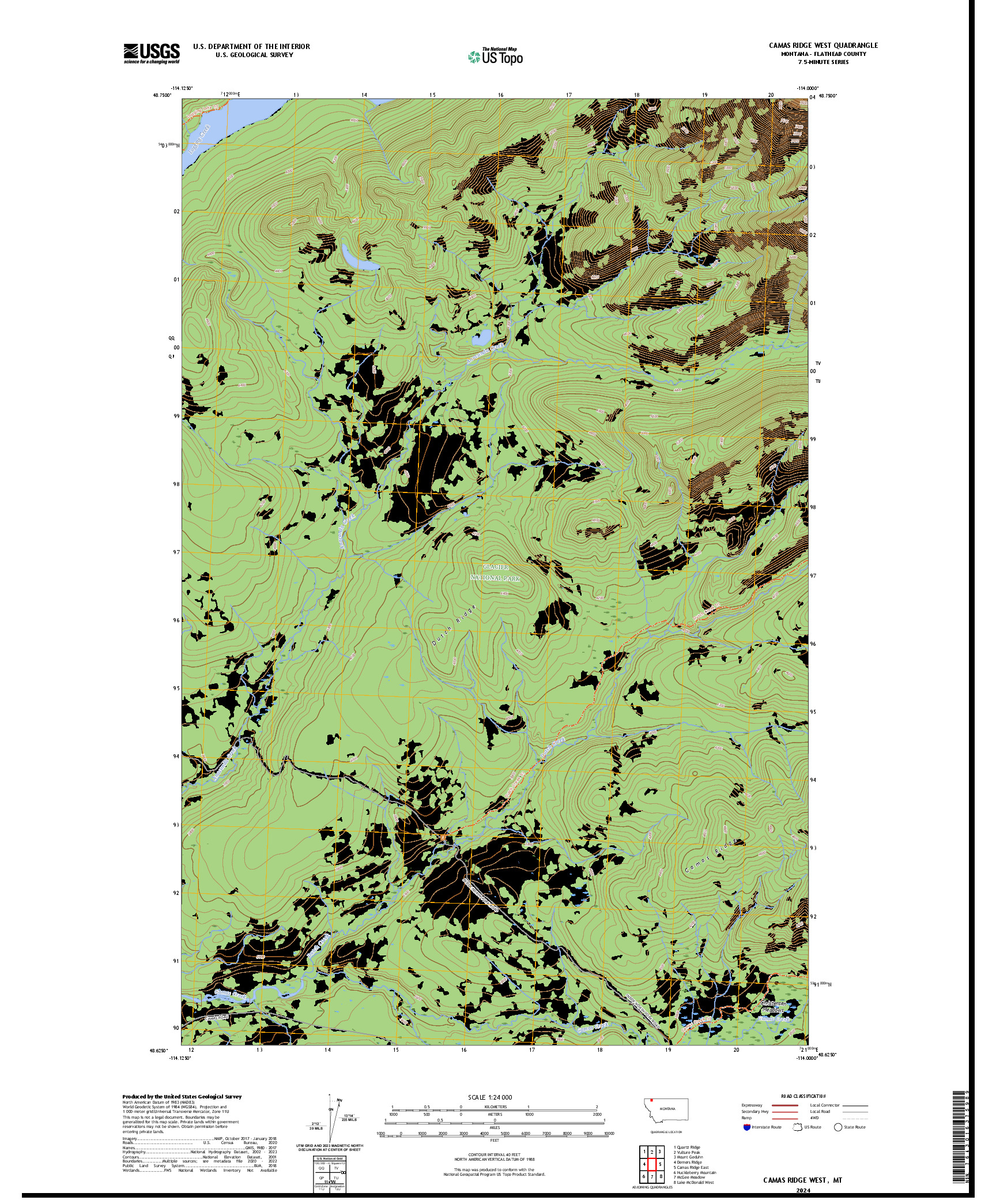 US TOPO 7.5-MINUTE MAP FOR CAMAS RIDGE WEST, MT