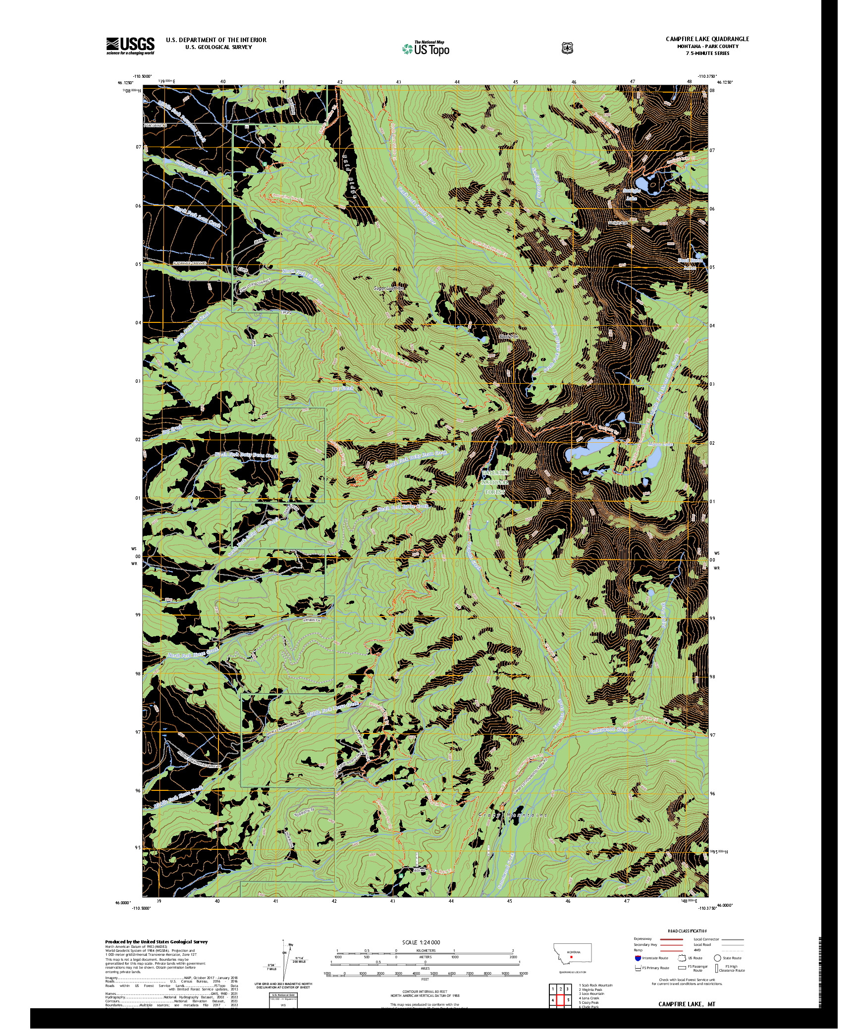 US TOPO 7.5-MINUTE MAP FOR CAMPFIRE LAKE, MT