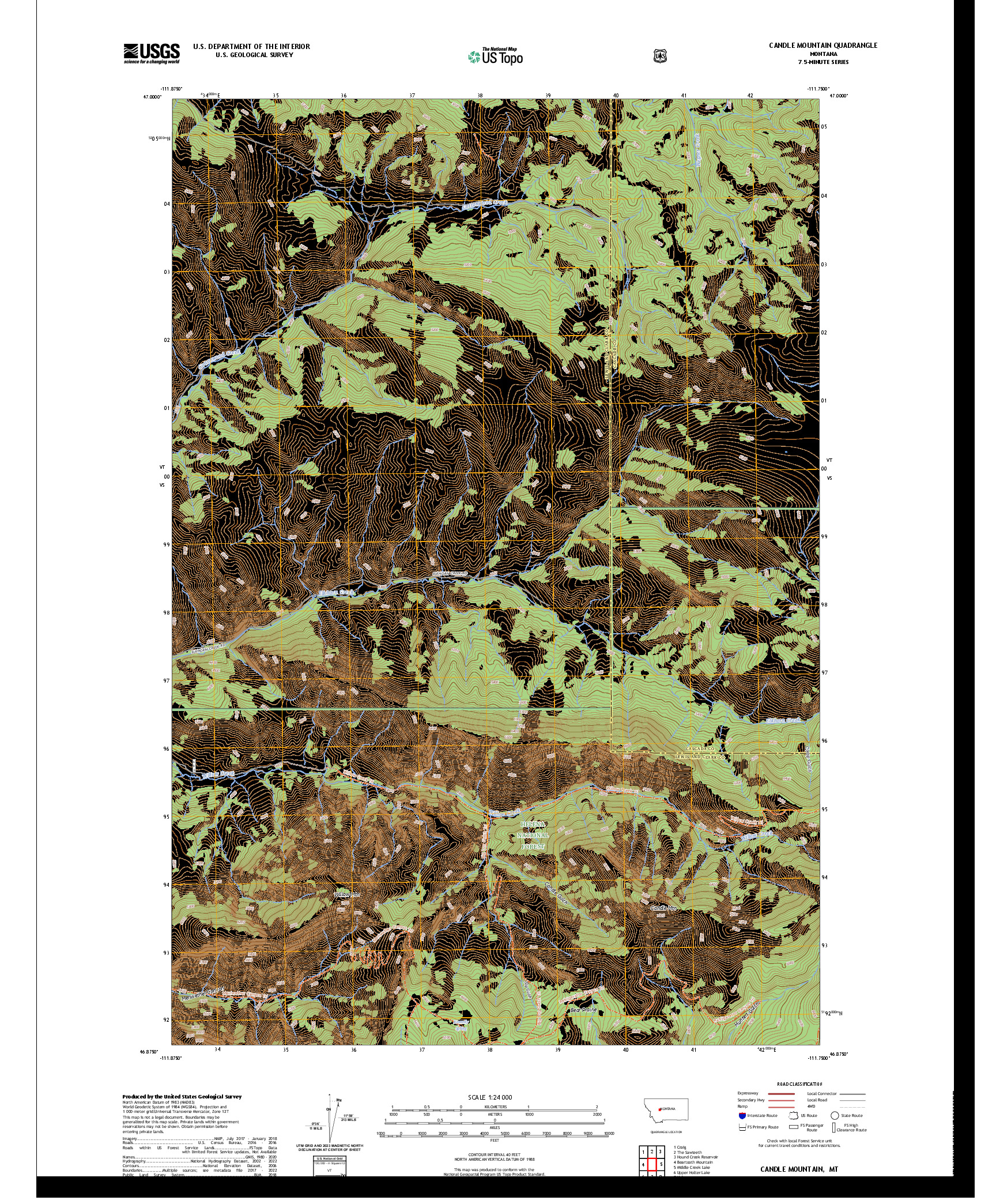 US TOPO 7.5-MINUTE MAP FOR CANDLE MOUNTAIN, MT