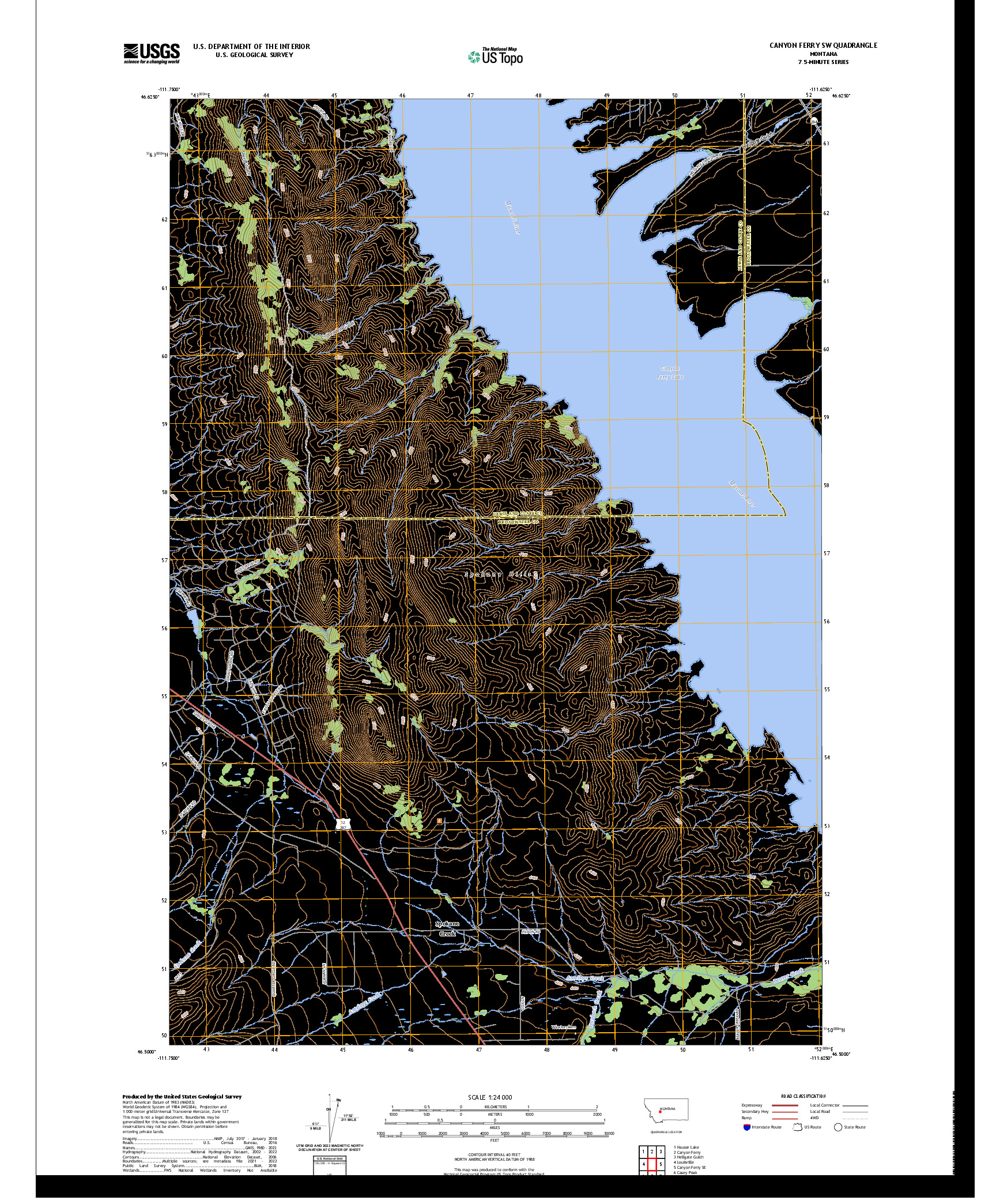 US TOPO 7.5-MINUTE MAP FOR CANYON FERRY SW, MT