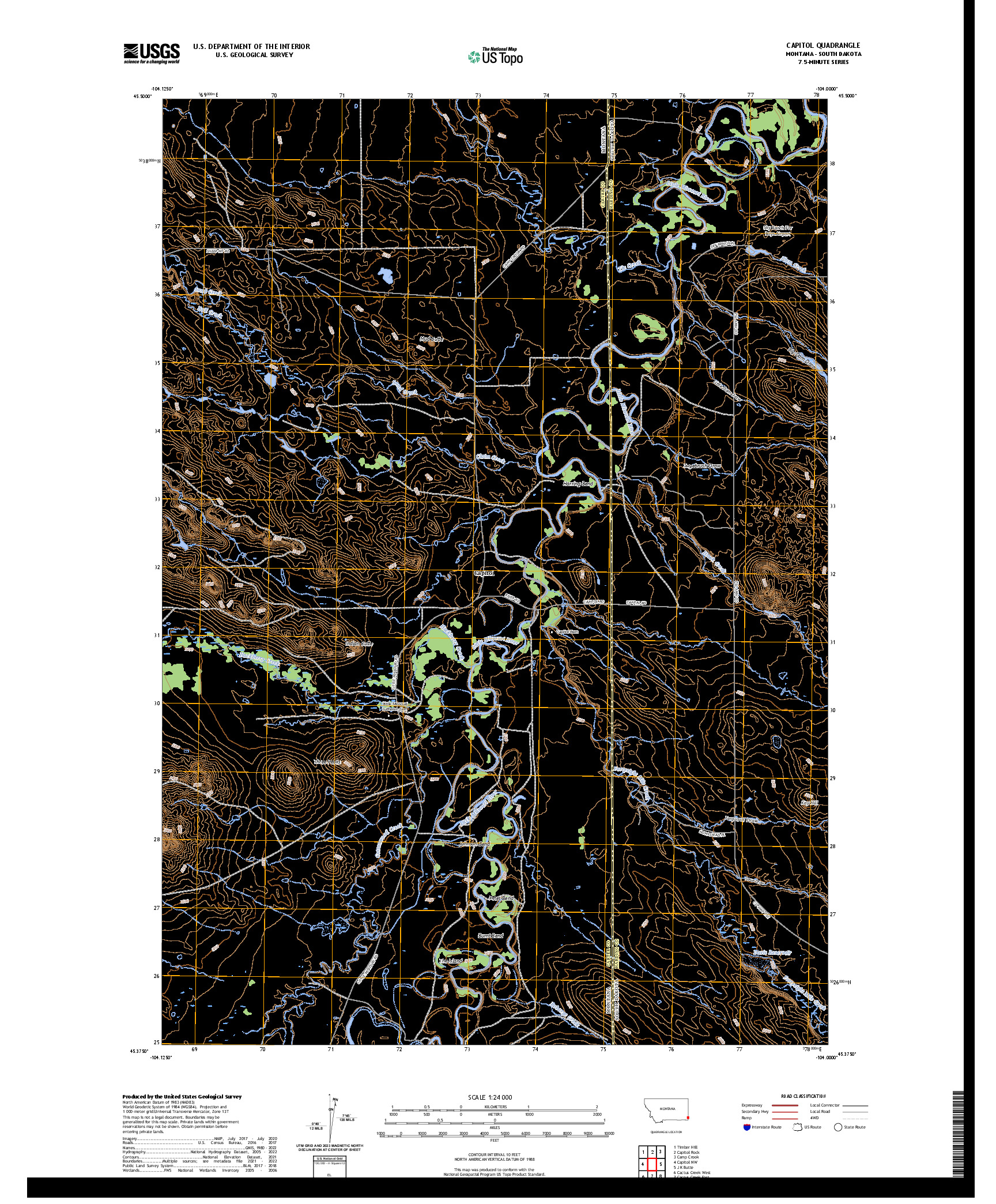 US TOPO 7.5-MINUTE MAP FOR CAPITOL, MT,SD