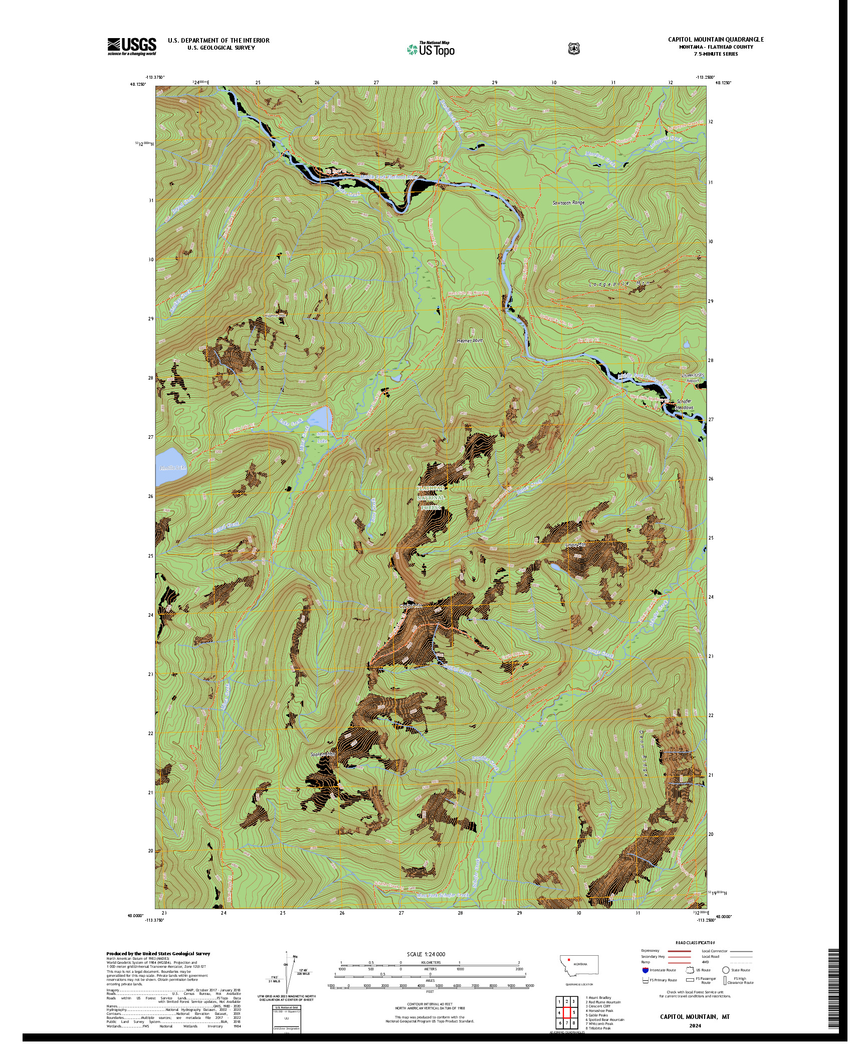US TOPO 7.5-MINUTE MAP FOR CAPITOL MOUNTAIN, MT
