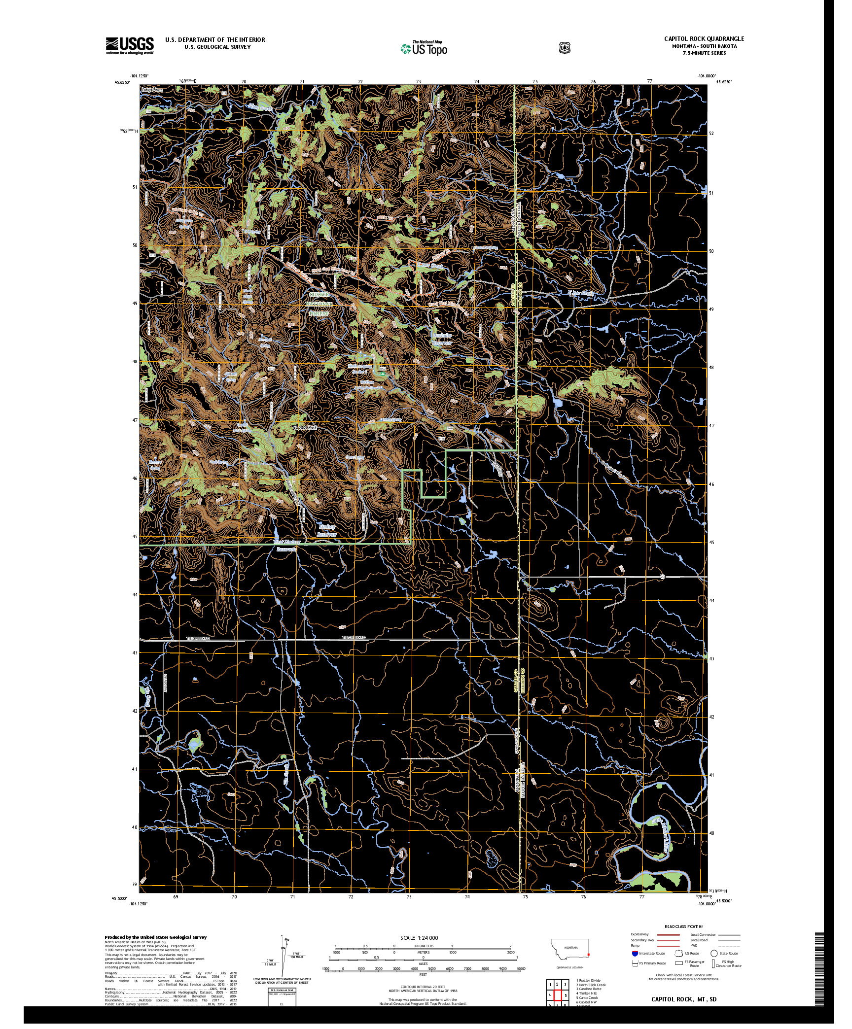 US TOPO 7.5-MINUTE MAP FOR CAPITOL ROCK, MT,SD