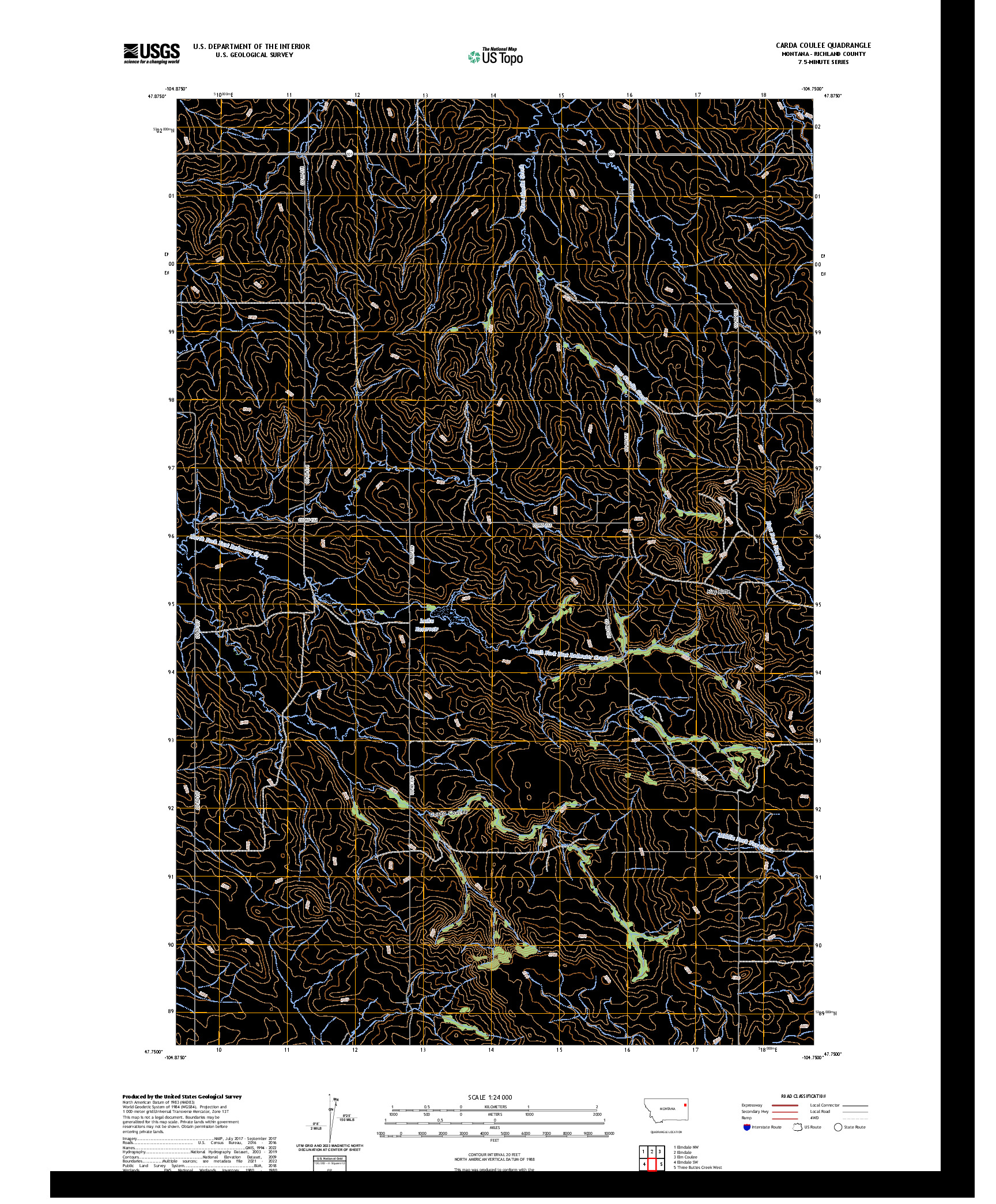 US TOPO 7.5-MINUTE MAP FOR CARDA COULEE, MT
