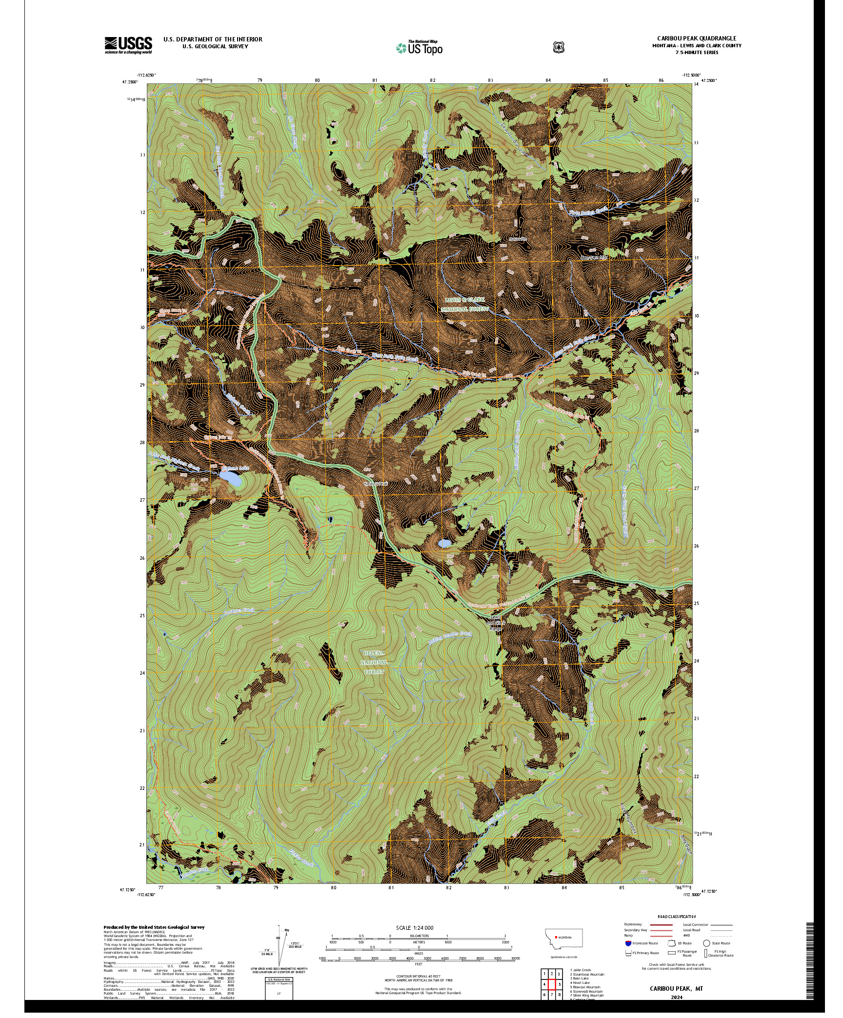 US TOPO 7.5-MINUTE MAP FOR CARIBOU PEAK, MT