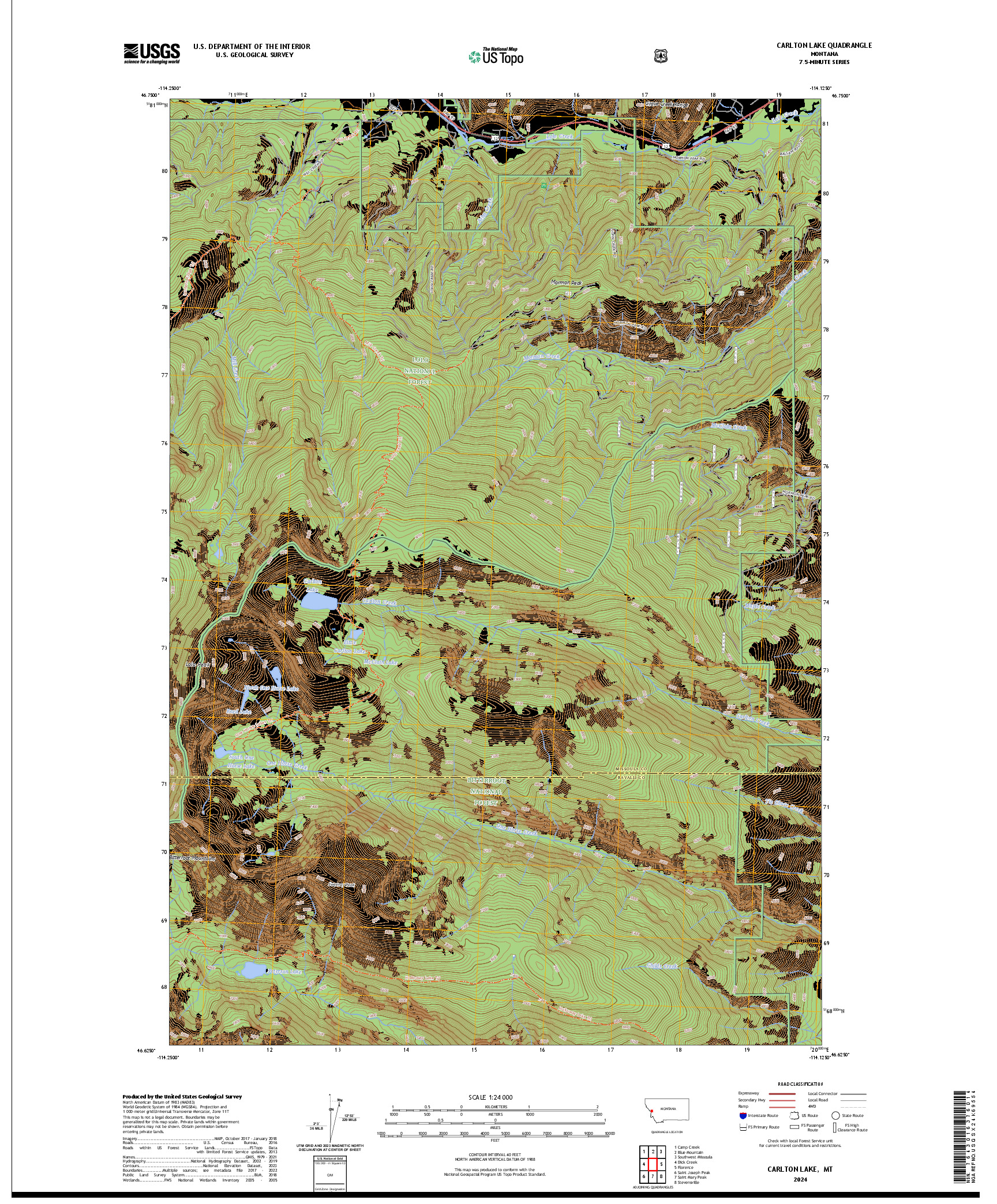 US TOPO 7.5-MINUTE MAP FOR CARLTON LAKE, MT