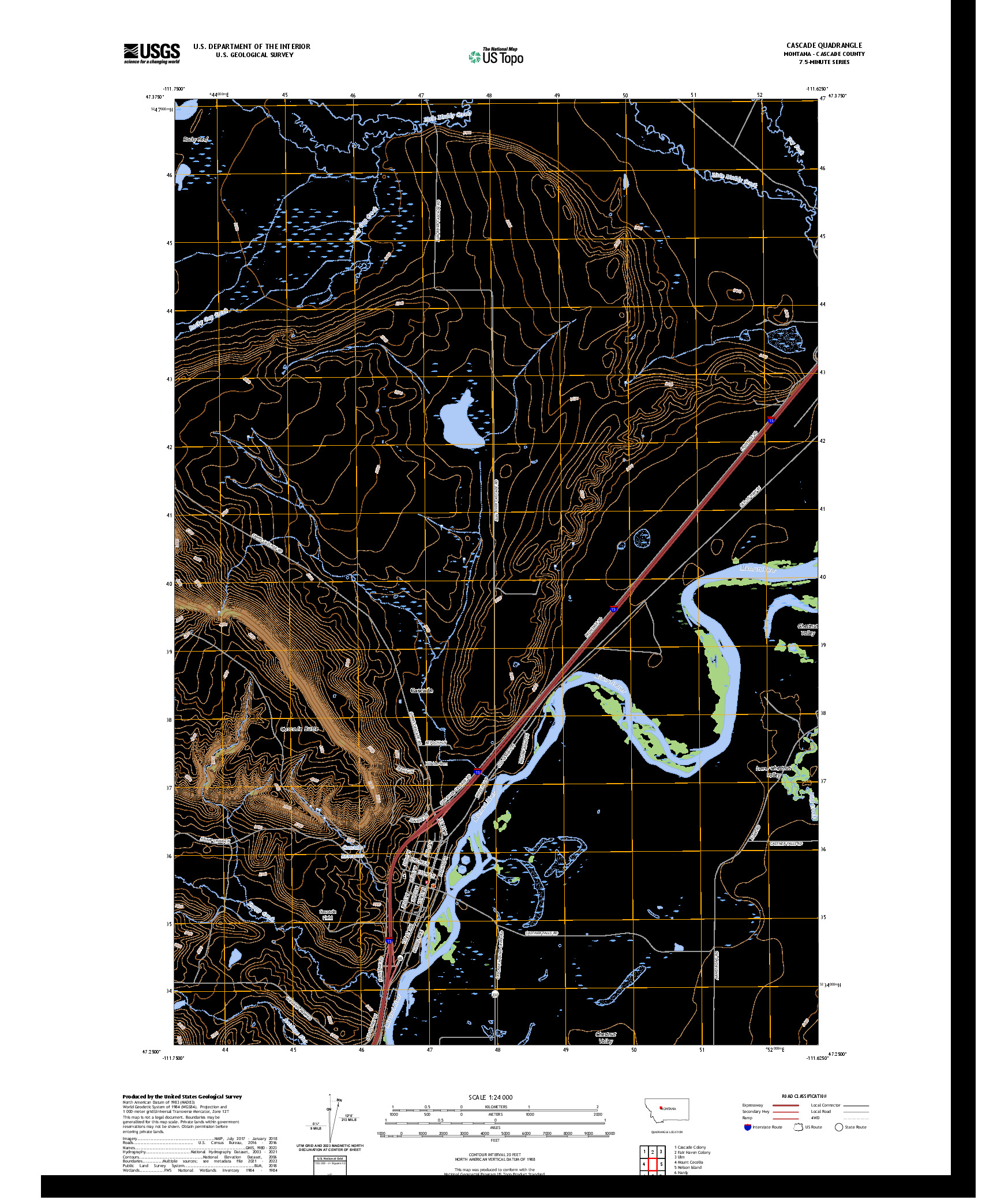 US TOPO 7.5-MINUTE MAP FOR CASCADE, MT