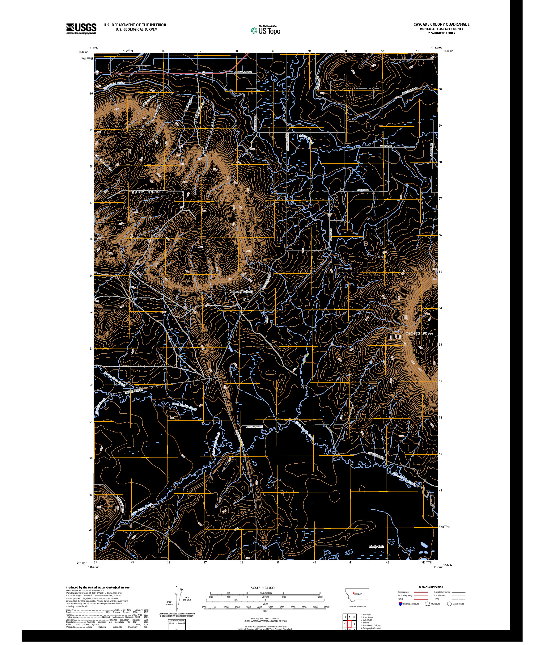 US TOPO 7.5-MINUTE MAP FOR CASCADE COLONY, MT