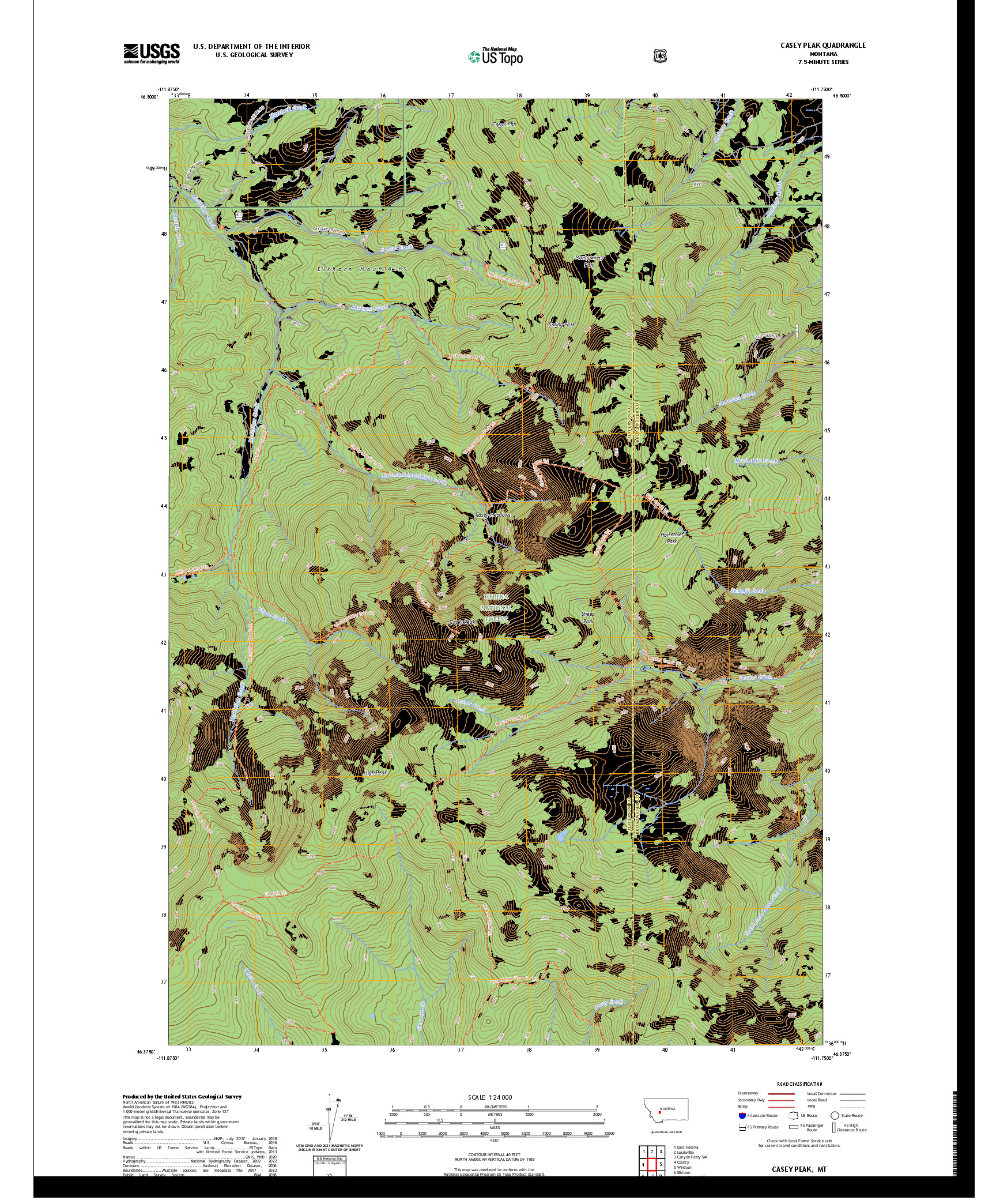 US TOPO 7.5-MINUTE MAP FOR CASEY PEAK, MT