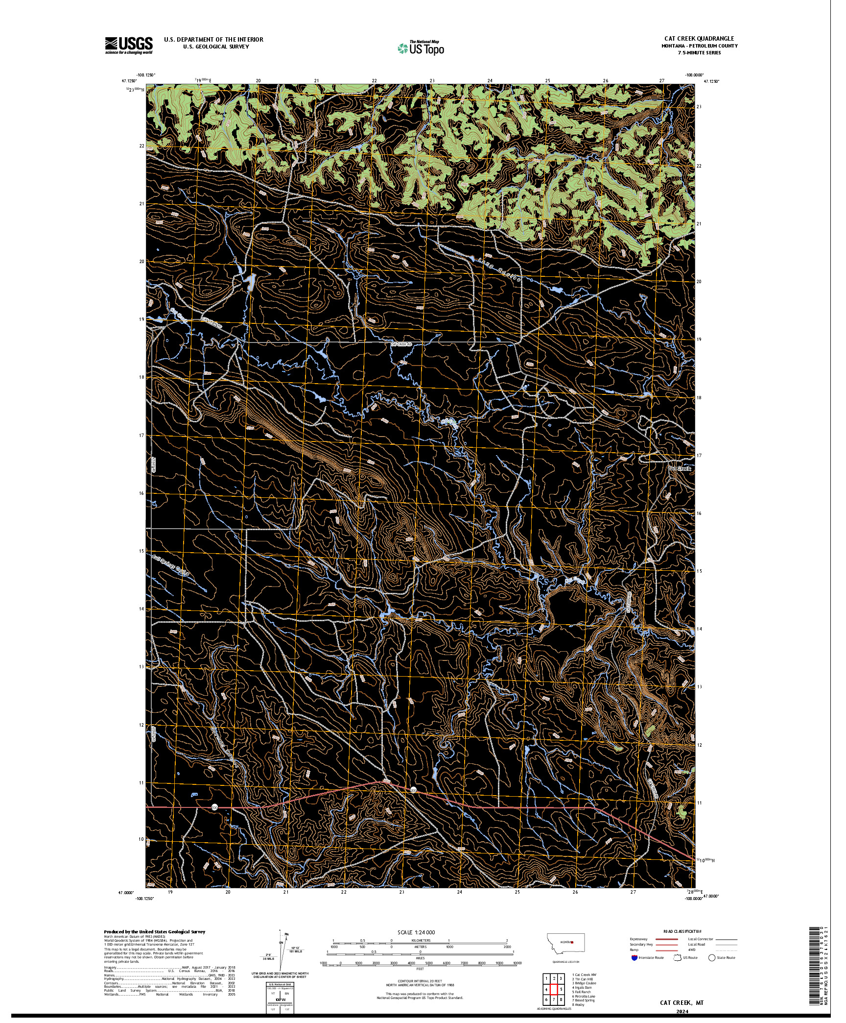 US TOPO 7.5-MINUTE MAP FOR CAT CREEK, MT