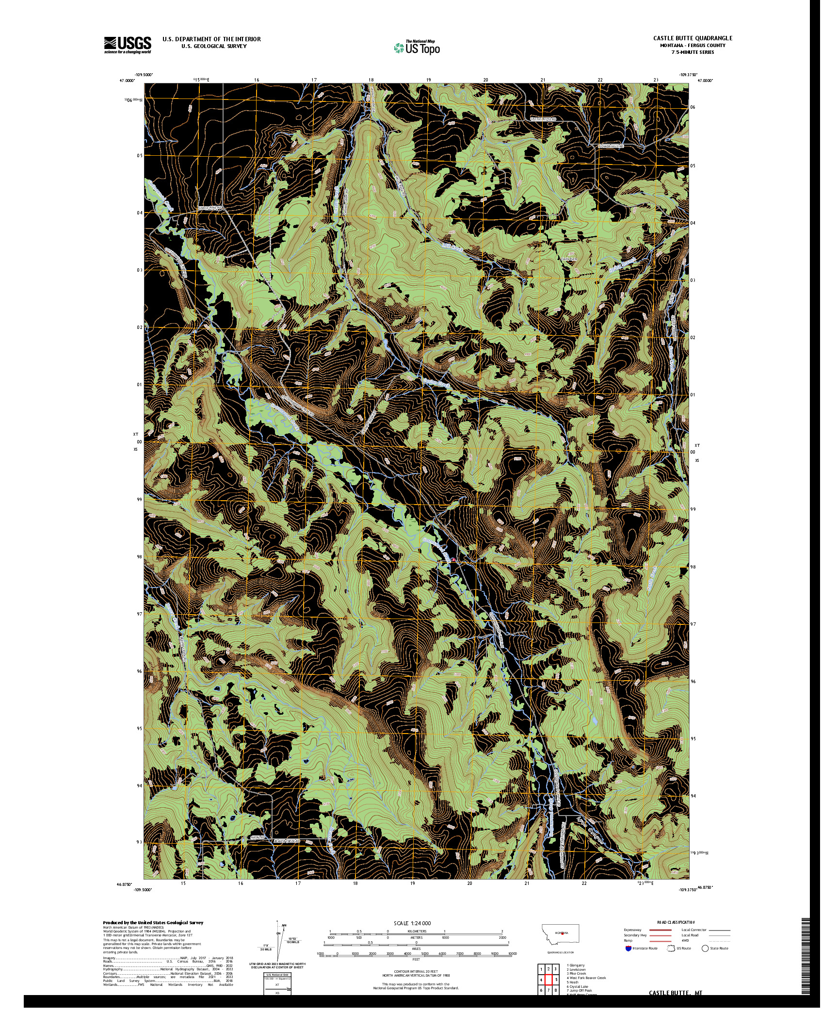 US TOPO 7.5-MINUTE MAP FOR CASTLE BUTTE, MT